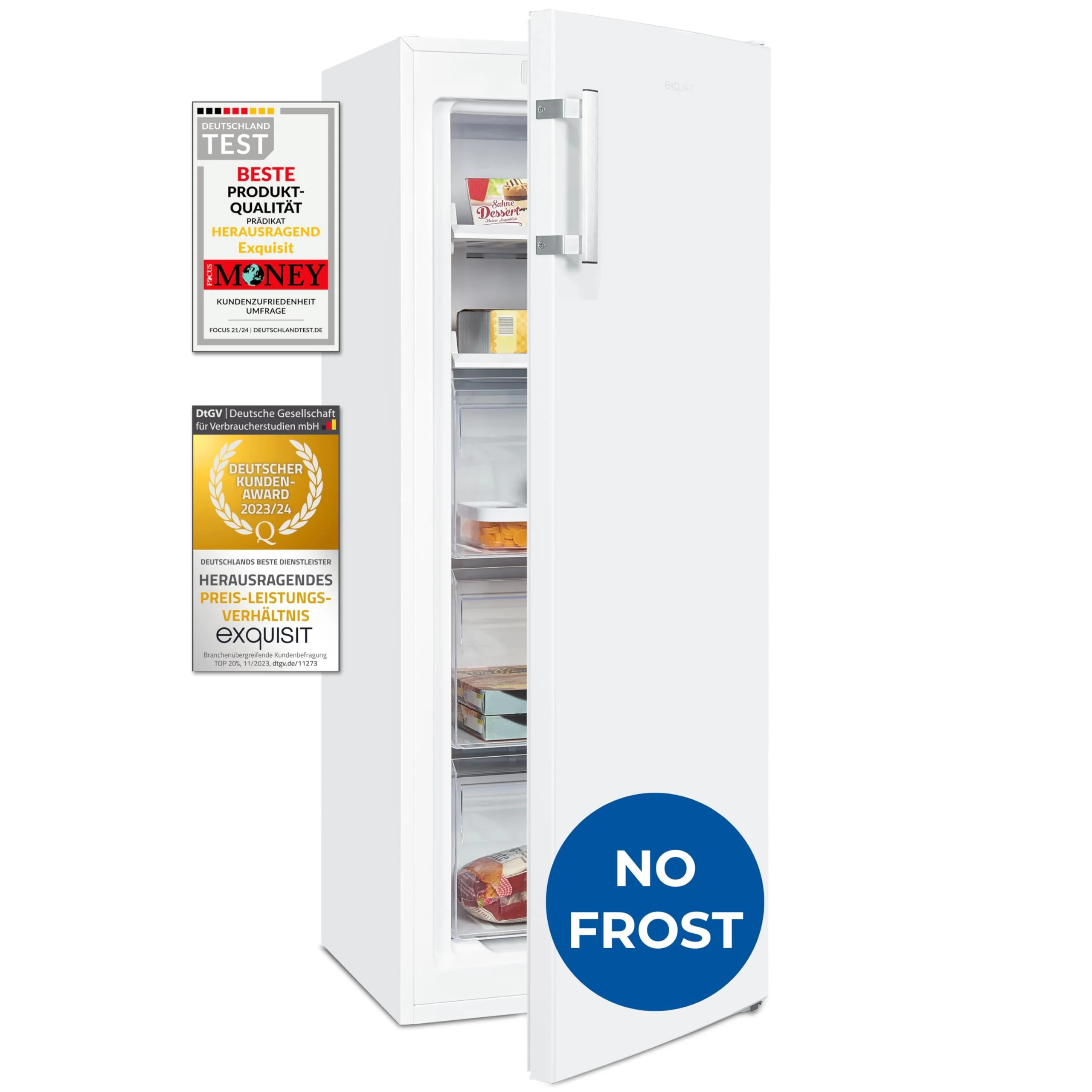 Exquisit Gefrierschrank NoFrost, Tiefkühlschrank groß, 161 Liter, Schnellgefrieren, Alarm-Funktion, GS5231-NF-H-040C weiss - Image 2