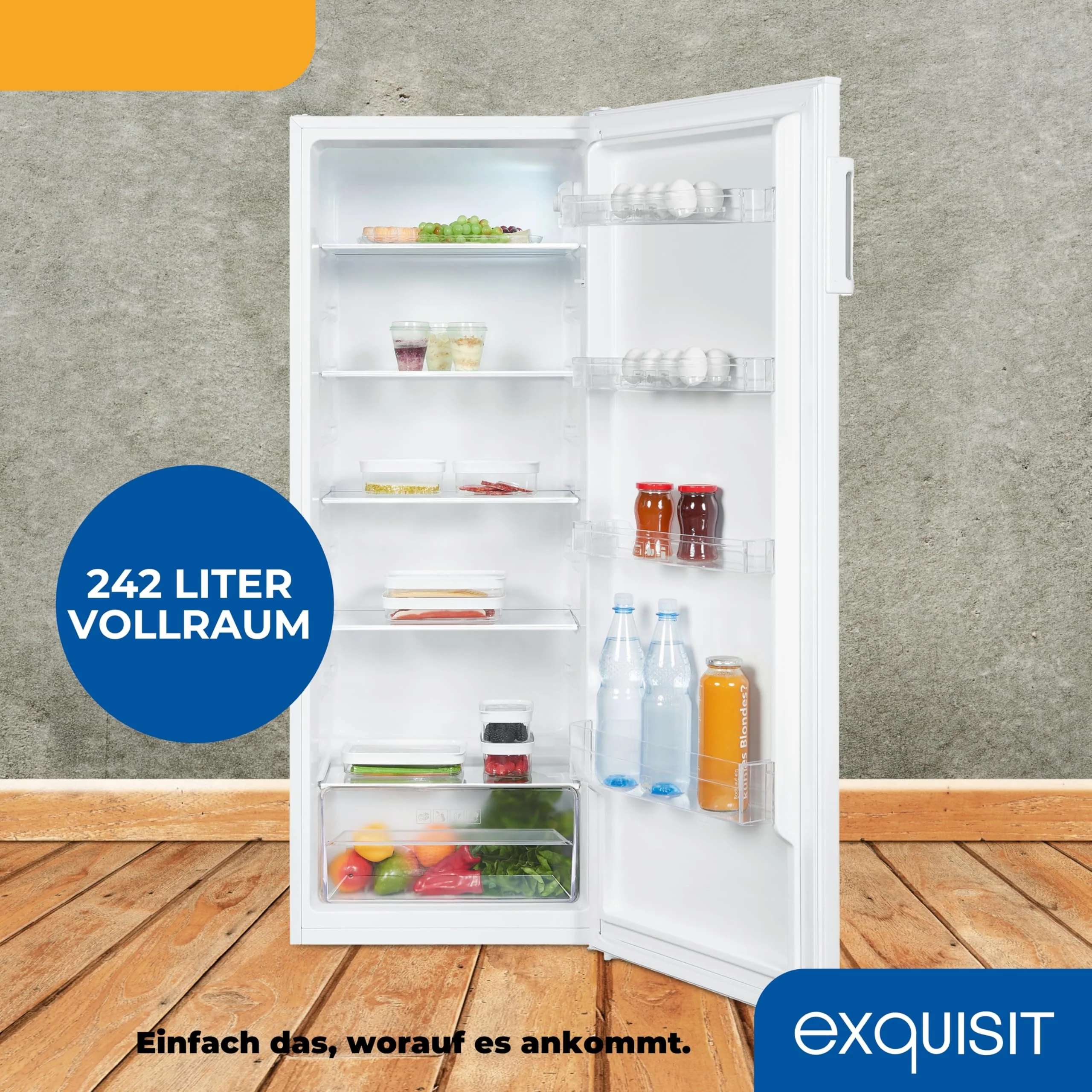 Exquisit Kühlschrank ohne Gefrierfach, Großer Kühlschrank, 5 Ablagen, 242 Liter, Vollraumkühlschrank 143 cm hoch, KS5320-V-H-040E weiss - Image 7