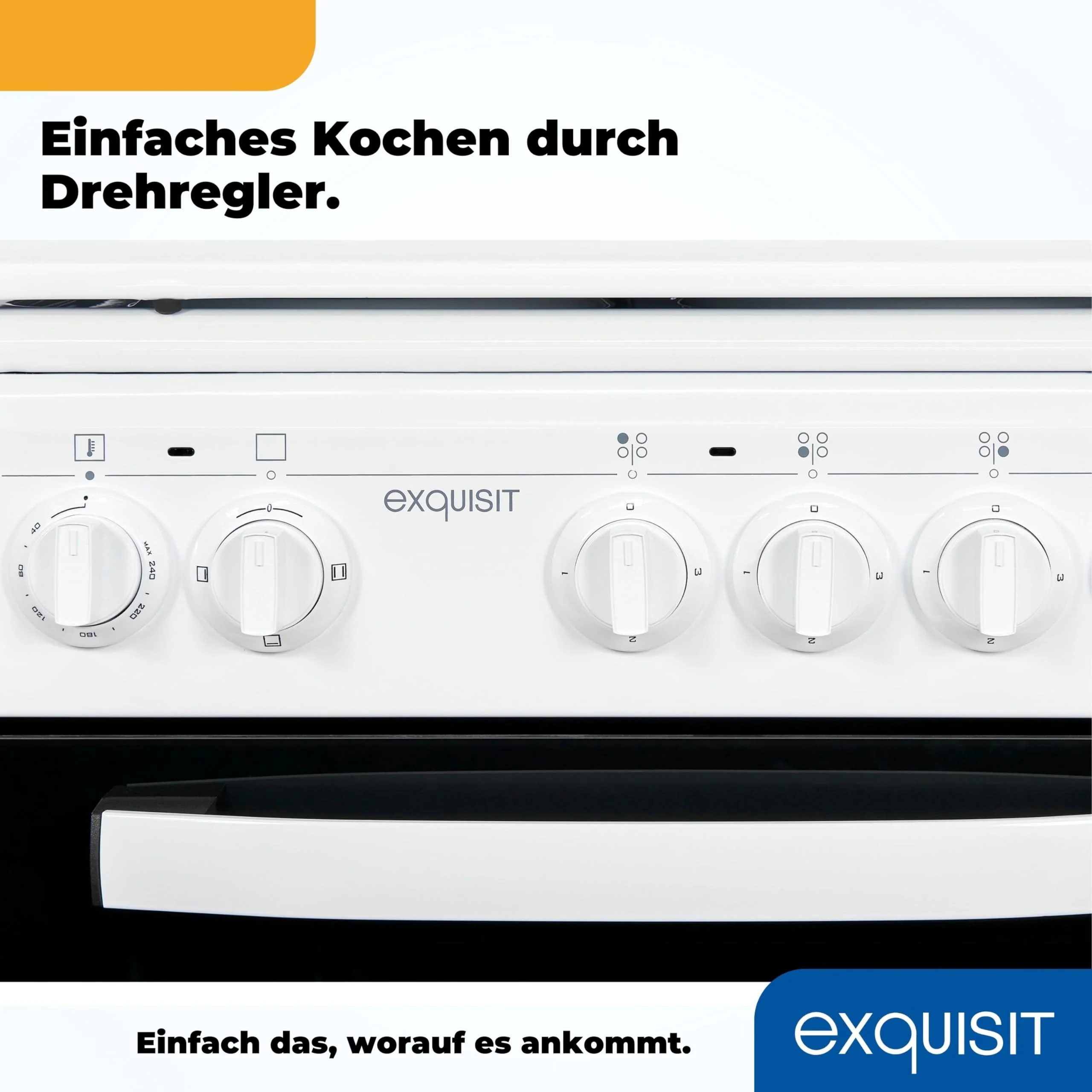 Exquisit Standherd, Standherd 50 cm Breite, Massekochfeld, einfach zu bedienen, 48 l Garraum, Elektro-Standherd 50 cm, EH9-3-090 weiss - Image 9