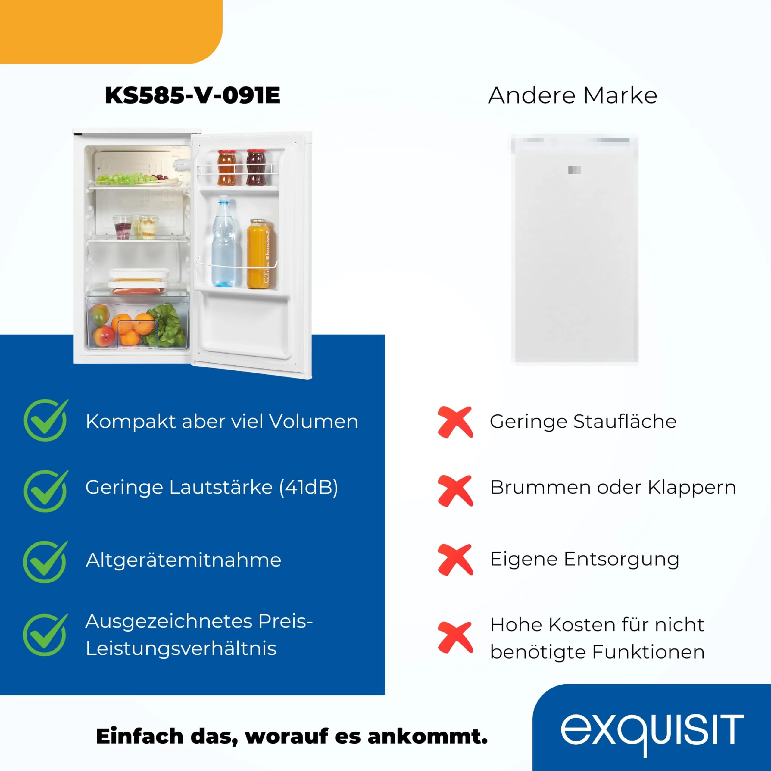Exquisit Vollraumkühlschrank 75 Liter, Freistehend, Kühlschrank klein und kompakt, 45cm Breit, LED-Innenbeleuchtung, KS585-V-091E - Image 8