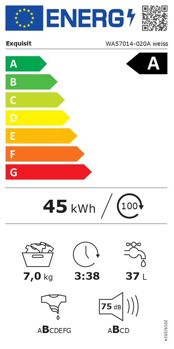 Exquisit Waschmaschine 7kg, Energieeffizienzklasse A, max. 1400 U/Min, Kurzprogramm, Mixprogramm, Startzeitvorwahl (3-24 Std.), Aquastop, 12 Waschprogramme, WA57014-020A weiss - Image 2