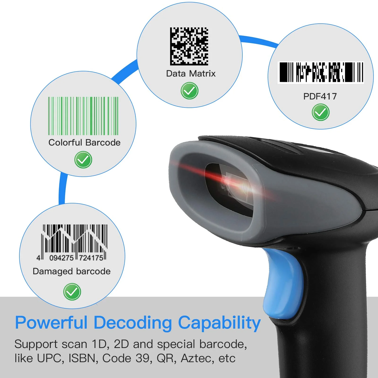 Eyoyo 1D 2D QR Barcode Scanner with Stand, Handheld USB Wired Scanner for Inventory Management, Portable Bar Code/QR Code Reader Screen Scanning Auto Sensing- Handsfree Scanner - Image 10