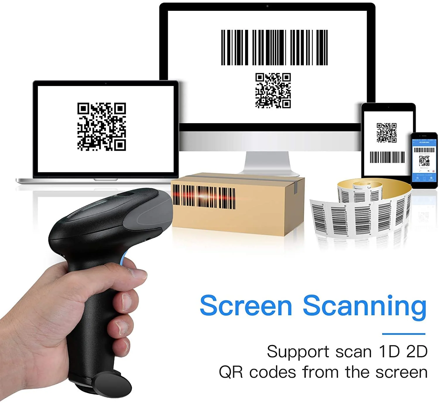 Eyoyo 1D 2D QR Barcode Scanner with Stand, Handheld USB Wired Scanner for Inventory Management, Portable Bar Code/QR Code Reader Screen Scanning Auto Sensing- Handsfree Scanner - Image 5