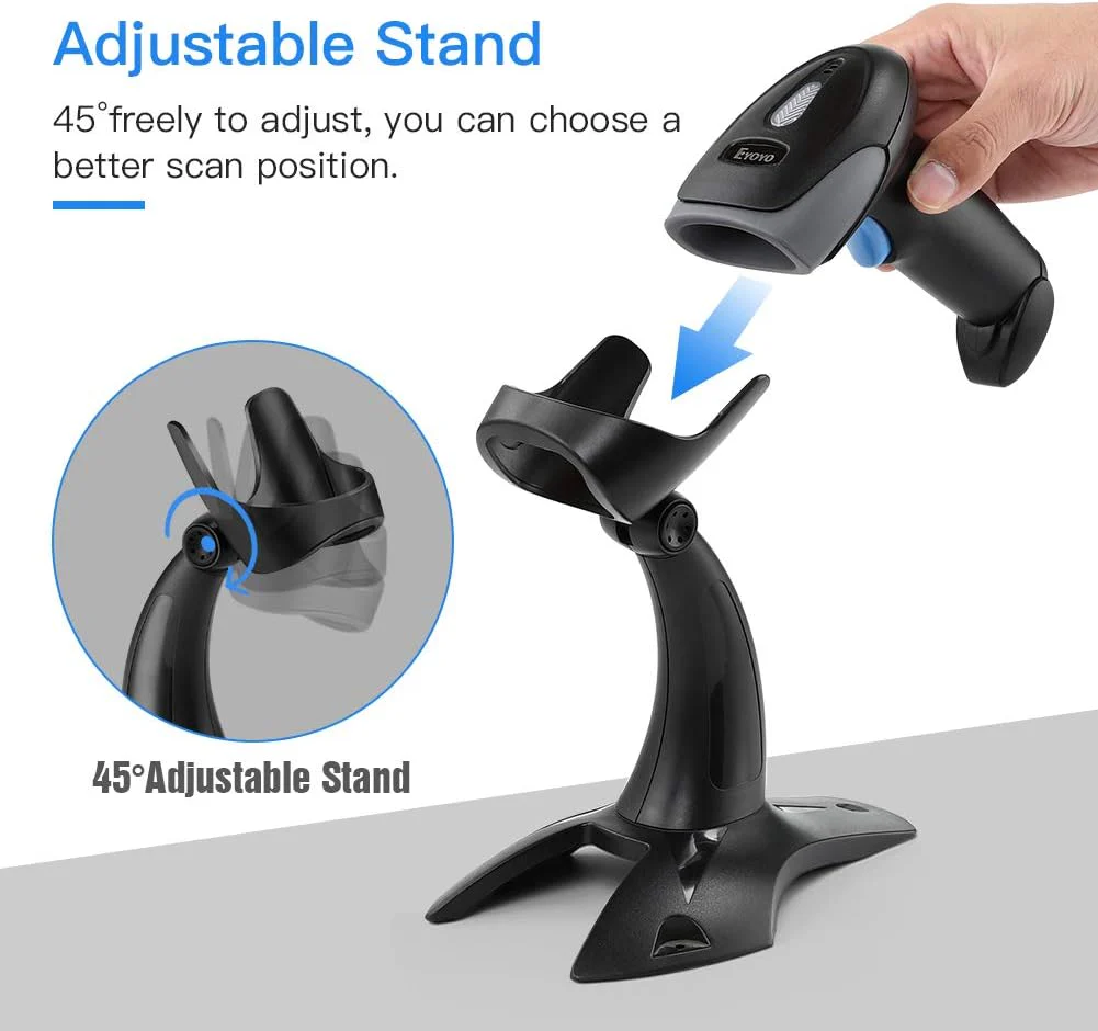 Eyoyo 1D 2D QR Barcode Scanner with Stand, Handheld USB Wired Scanner for Inventory Management, Portable Bar Code/QR Code Reader Screen Scanning Auto Sensing- Handsfree Scanner - Image 7