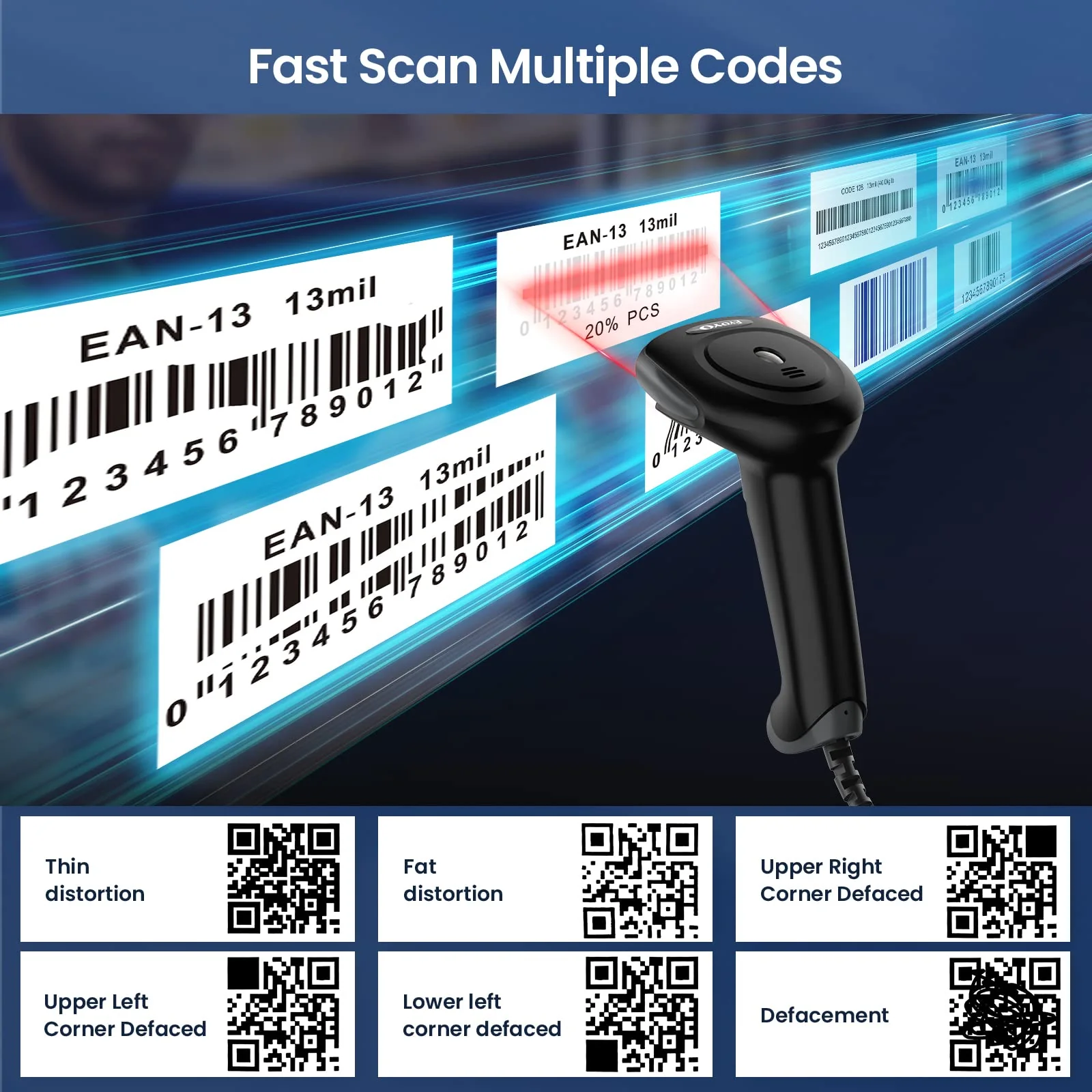 Eyoyo Barcode Scanner 1D 2D QR kabelgebunden, QR Code Scanner Handheld Barcode Leser für PC, Mac, Laptop - Image 8