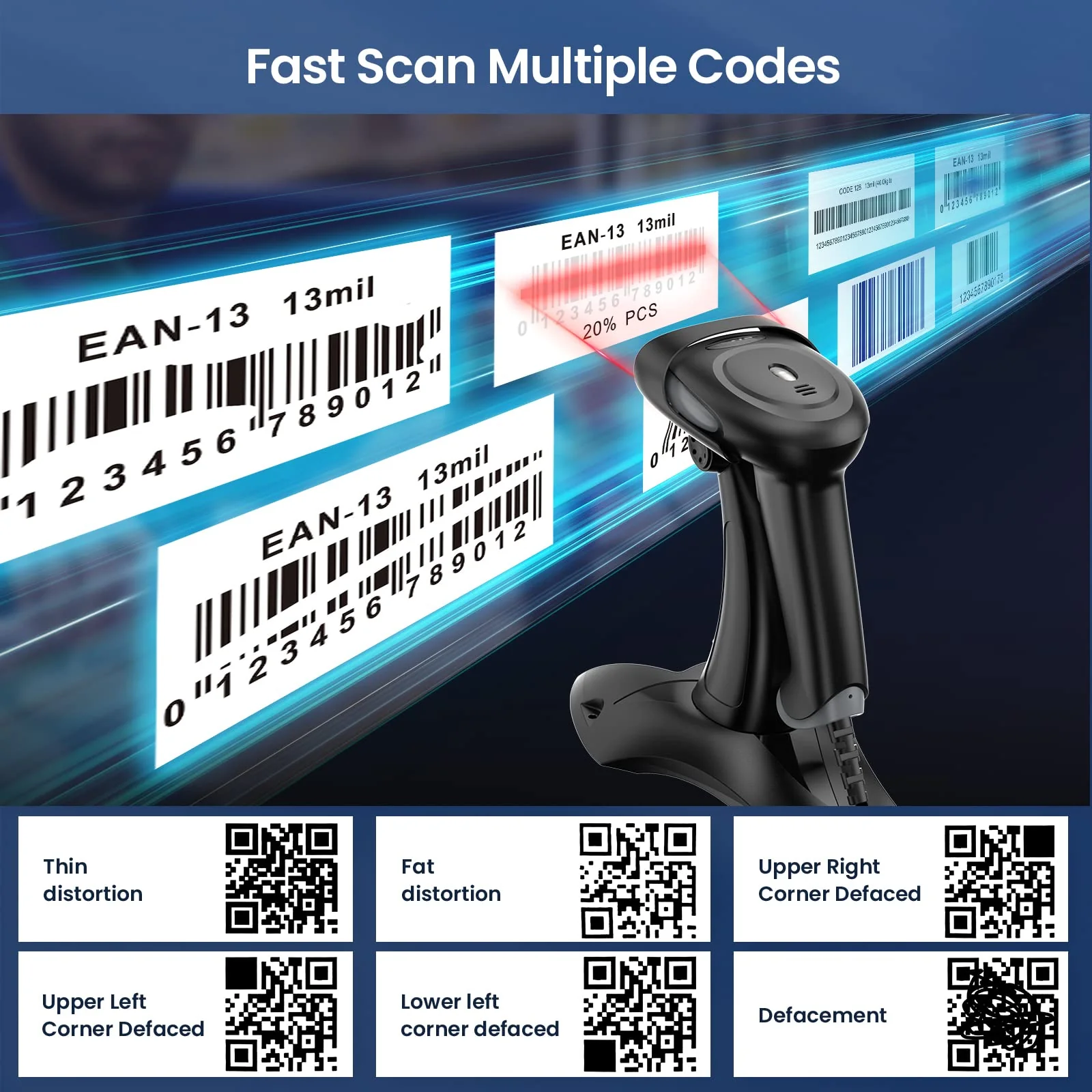 Eyoyo Barcode Scanner 2D, USB Verdrahtet Handheld QR Code Scanner mit Stand, Auto-Sensing Scanner für Handsfree, Screen Scanning Bar Code Reader für Computer POS Markt Bibliothek Store Medical - Image 7