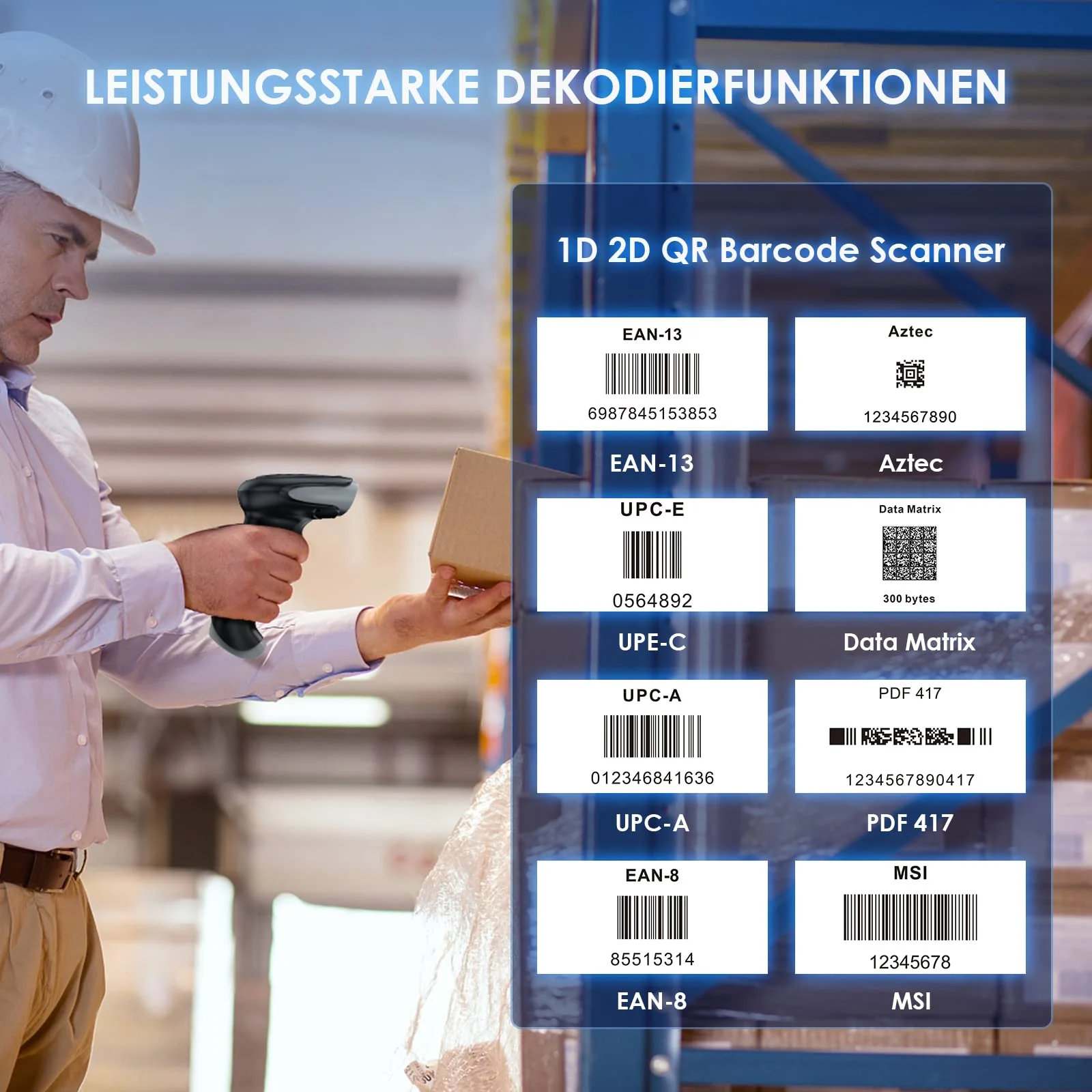 Eyoyo Bluetooth Barcode Scanner Kabellos, Handheld 1D 2D QR Code Scanner, 3 in 1 Verbindungsart USB Kabel & 2.4G Wireless Barcodescanner für Tablets, iPad Android, iOS, Phone oder PC(EY-034 Grau) - Image 5