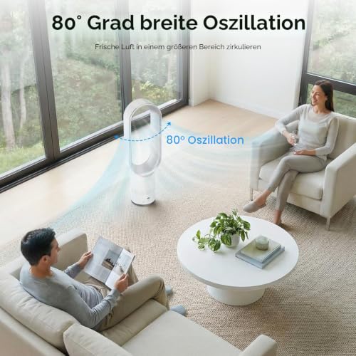Eznaobo Blattloser Turmventilator mit Luftreiniger, 25,7-Zoll Leiser Turmventilator für das Schlafzimmer, 80°-Schwenkfunktion, 2-Stunden-Timer, tragbarer Standventilator, blattlose Ventilatore (grey) - Image 3
