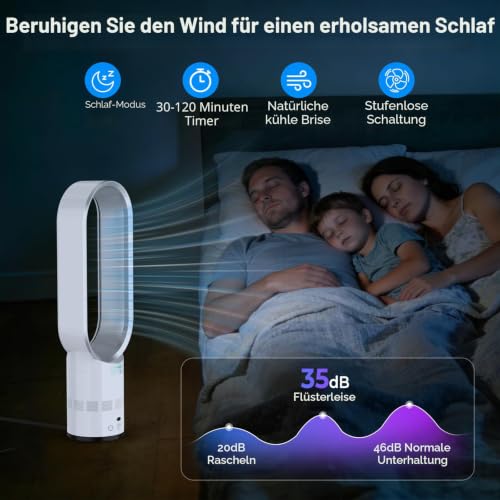 Eznaobo Blattloser Turmventilator mit Luftreiniger, 25,7-Zoll Leiser Turmventilator für das Schlafzimmer, 80°-Schwenkfunktion, 2-Stunden-Timer, tragbarer Standventilator, blattlose Ventilatore (grey) - Image 4