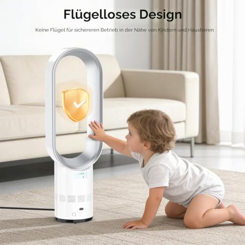 Eznaobo Blattloser Turmventilator mit Luftreiniger, 25,7-Zoll Leiser Turmventilator für das Schlafzimmer, 80°-Schwenkfunktion, 2-Stunden-Timer, tragbarer Standventilator, blattlose Ventilatore (grey) - Image 5