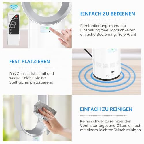 Eznaobo Blattloser Turmventilator mit Luftreiniger, 25,7-Zoll Leiser Turmventilator für das Schlafzimmer, 80°-Schwenkfunktion, 2-Stunden-Timer, tragbarer Standventilator, blattlose Ventilatore (grey) - Image 6