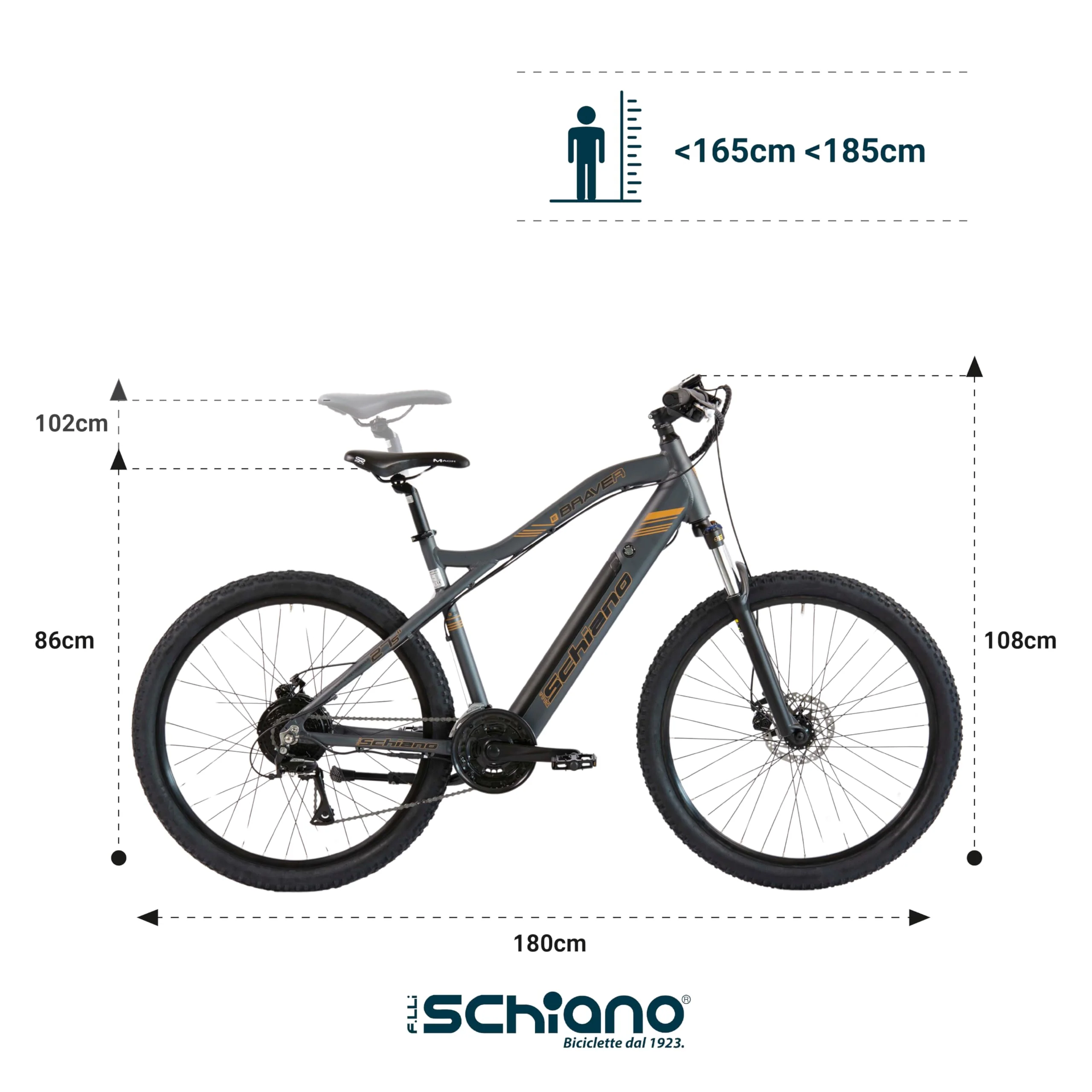 F.lli Schiano Braver, E Bike Mountainbike, 27.5 Zoll, 36V 11.6Ah Abnehmbarer Akku, Motor 250W 50Nm, MTB Ebike für Herren/Damen, Grau - Image 6