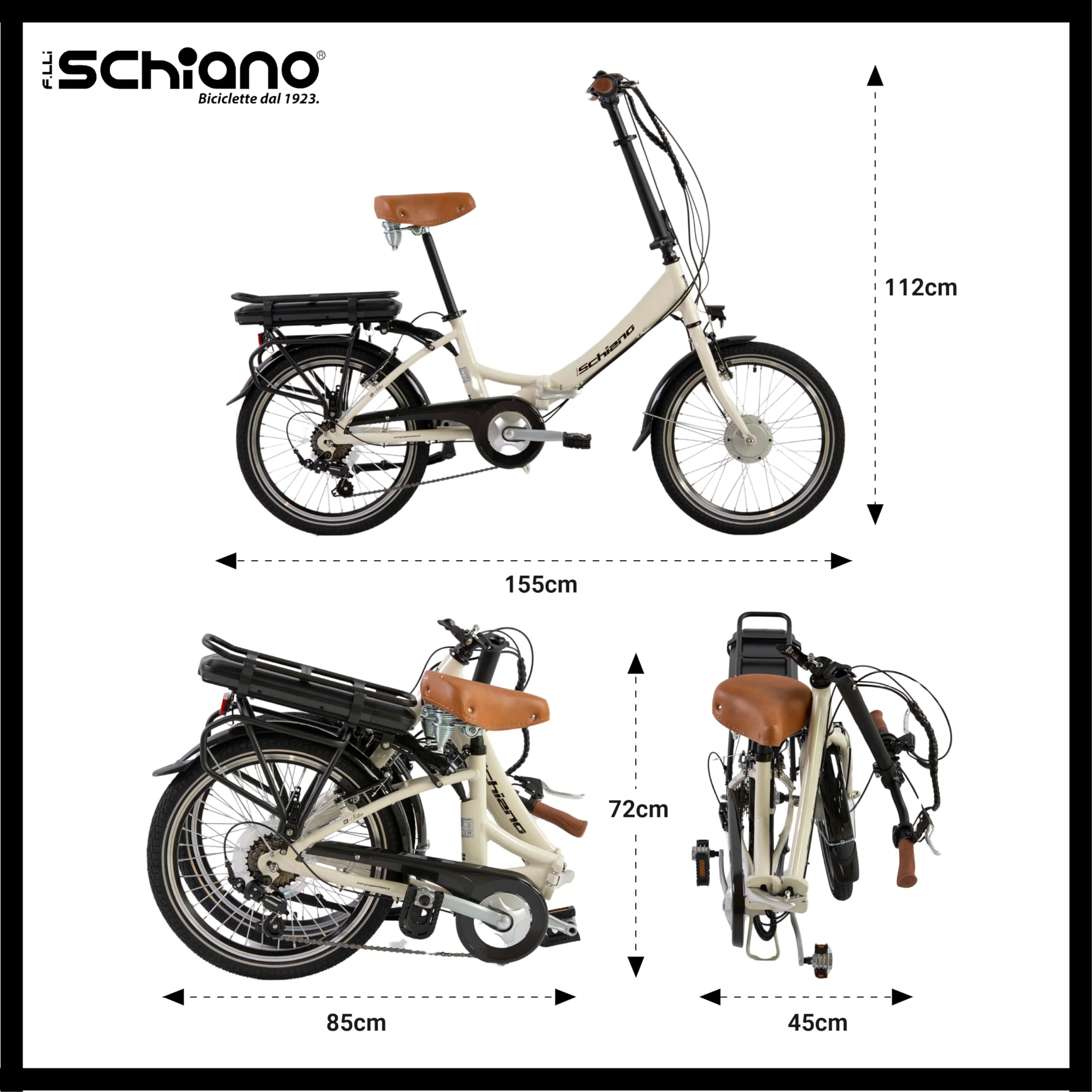 F.lli Schiano E-Star, E Bike Klappbar 20 Zoll, 36V 10.4Ah Abnehmbarer Akku, Motor 250W 40Nm, Klapprad Ebike für Herren/Damen, Antikweiß - Image 5