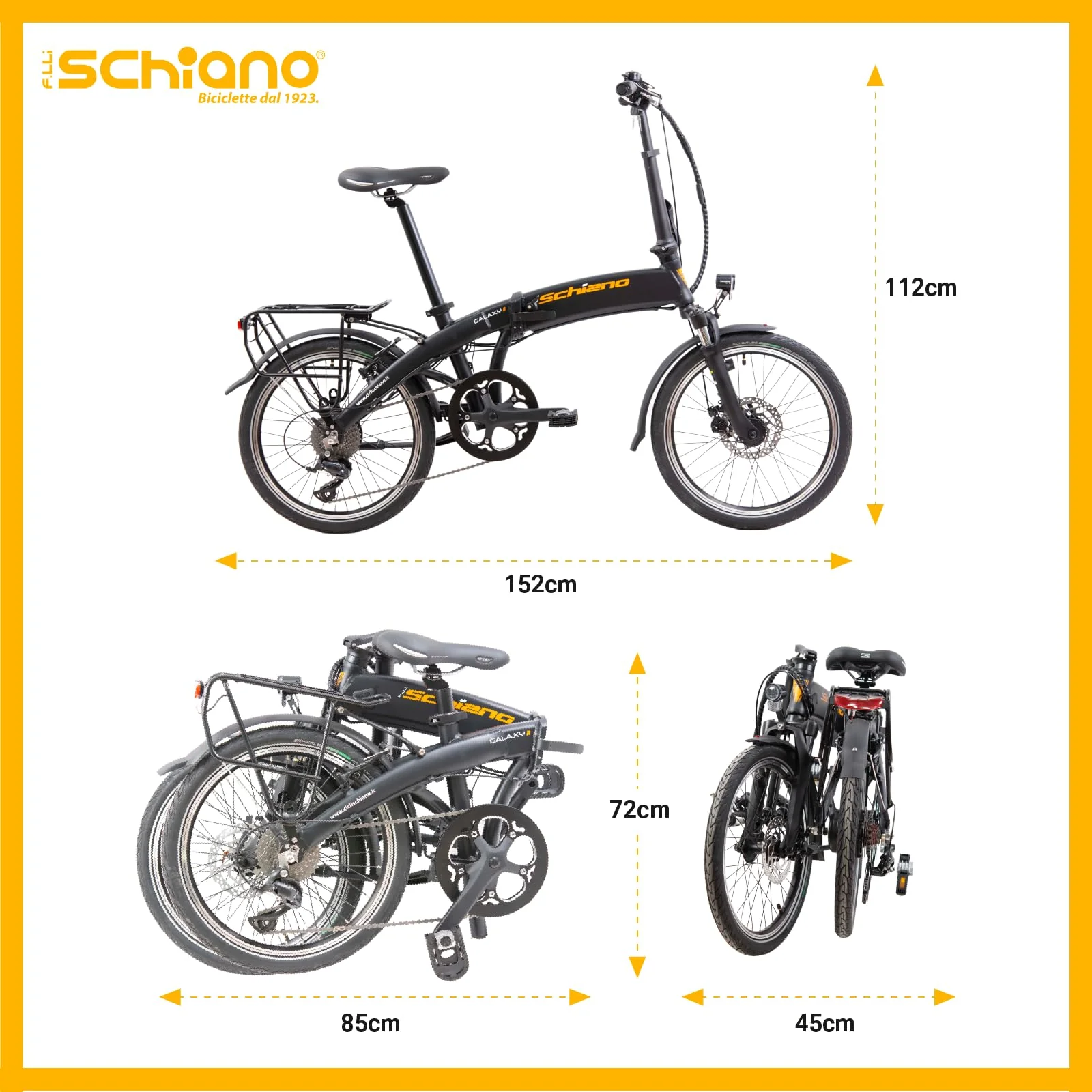 F.lli Schiano Galaxy, E Bike Klappbar 20 Zoll, 36V 10.4Ah Abnehmbarer Akku, Motor 250W 40Nm, Klapprad Ebike für Herren/Damen, Schwarz-Orange - Image 6