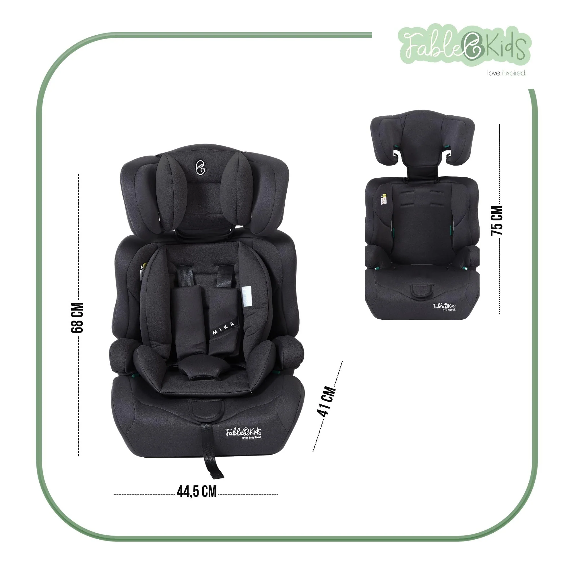 FableKids Kinderautositz | 3-Punkt-Sicherheitsgurt | Autokindersitz ab 15 M. | Autositz für Kinder 76-150 cm | Kindersitz einstellbare Kopfstütze | ECE R129/03 | Verstellbar 44,5x41x68-75cm | Schwarz - Image 2