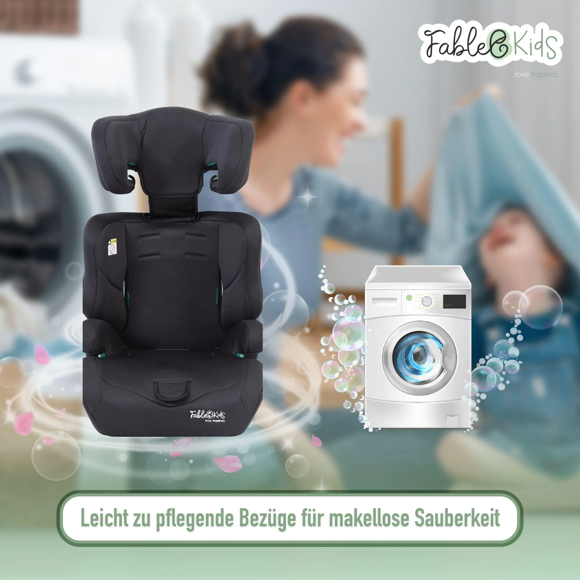 FableKids Kinderautositz | 3-Punkt-Sicherheitsgurt | Autokindersitz ab 15 M. | Autositz für Kinder 76-150 cm | Kindersitz einstellbare Kopfstütze | ECE R129/03 | Verstellbar 44,5x41x68-75cm | Schwarz - Image 3