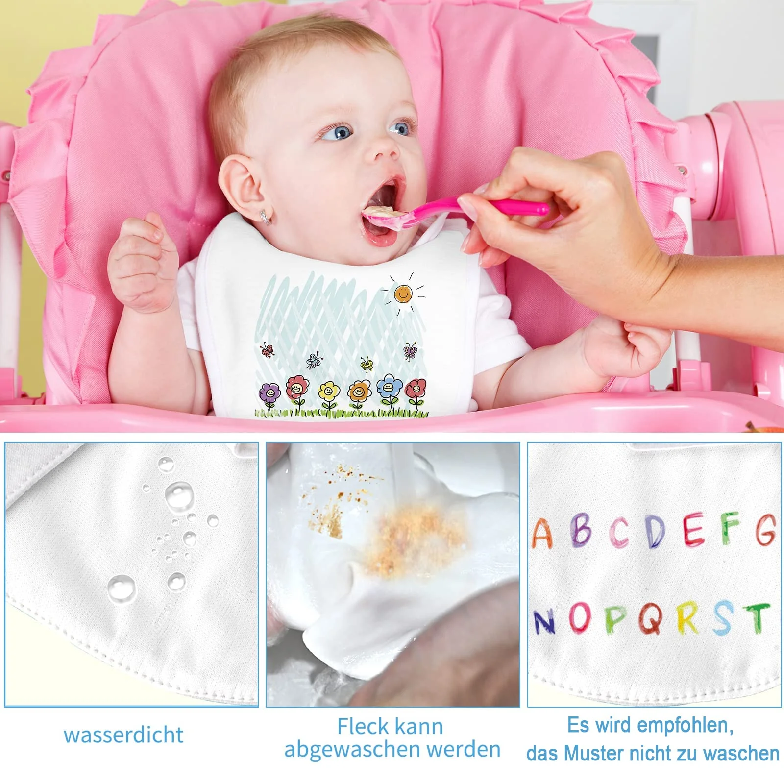 Faburo 12 Stück Baby Lätzchen zum Bemalen, 20 * 24cm Baby Lätzchen aus Baumwolle Doppelseitig mit 14pcs Farbigem Textilstift 5pcs Malen Schablonen für Babyshower Party - Image 5
