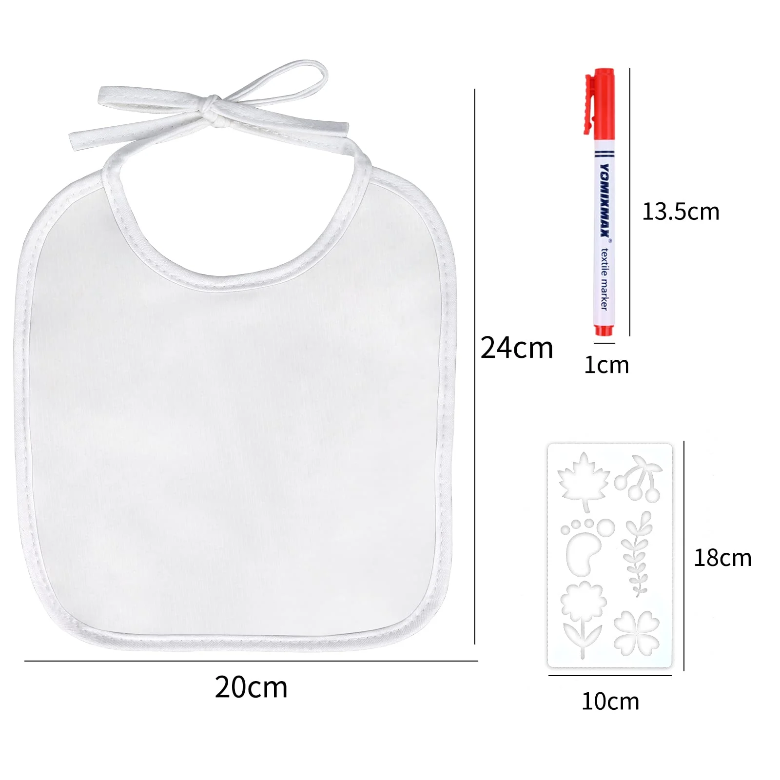Faburo 12 Stück Baby Lätzchen zum Bemalen, 20 * 24cm Baby Lätzchen aus Baumwolle Doppelseitig mit 14pcs Farbigem Textilstift 5pcs Malen Schablonen für Babyshower Party - Image 7