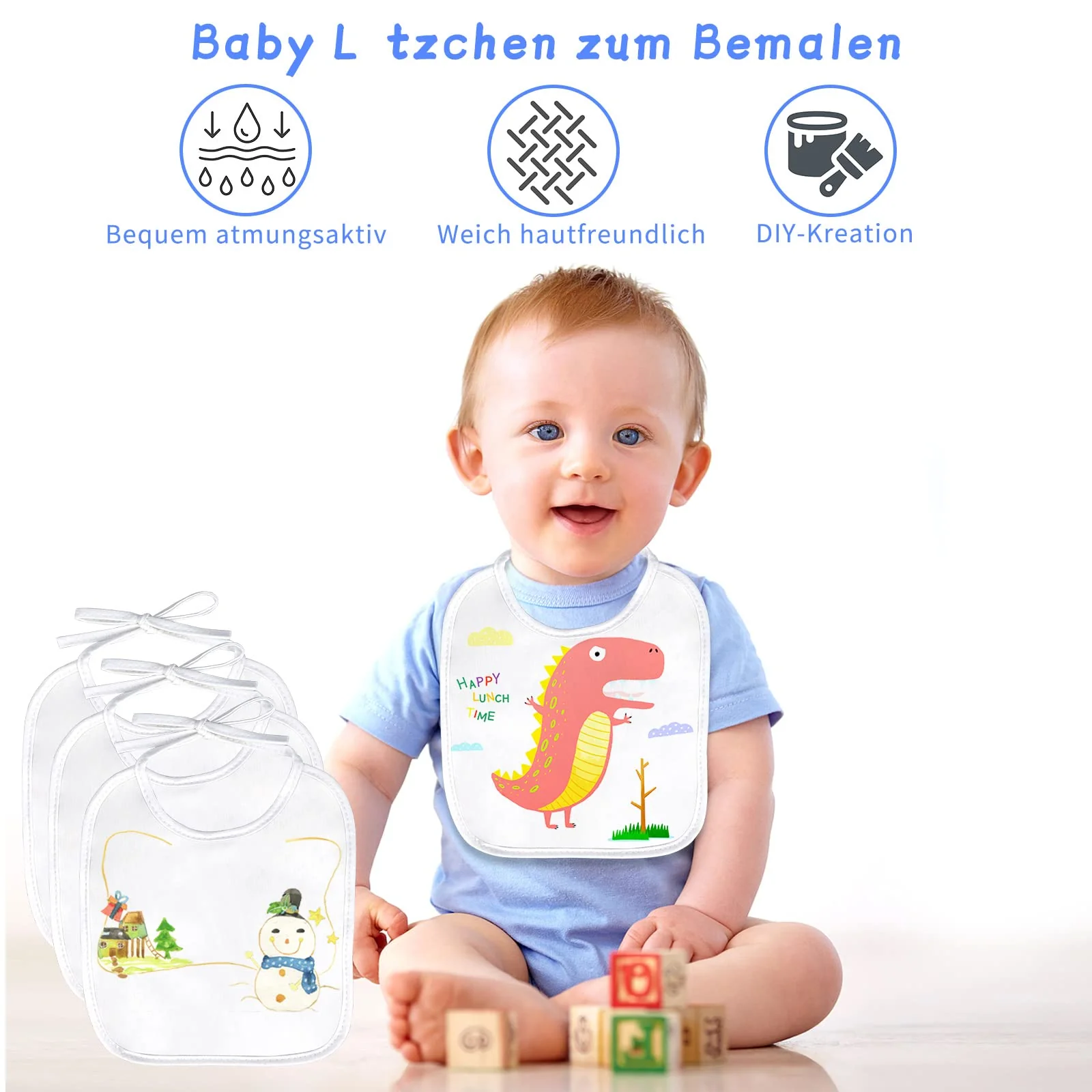 Faburo 12 Stück Baby Lätzchen zum Bemalen, 20 * 24cm Baby Lätzchen aus Baumwolle Doppelseitig mit 14pcs Farbigem Textilstift 5pcs Malen Schablonen für Babyshower Party - Image 9