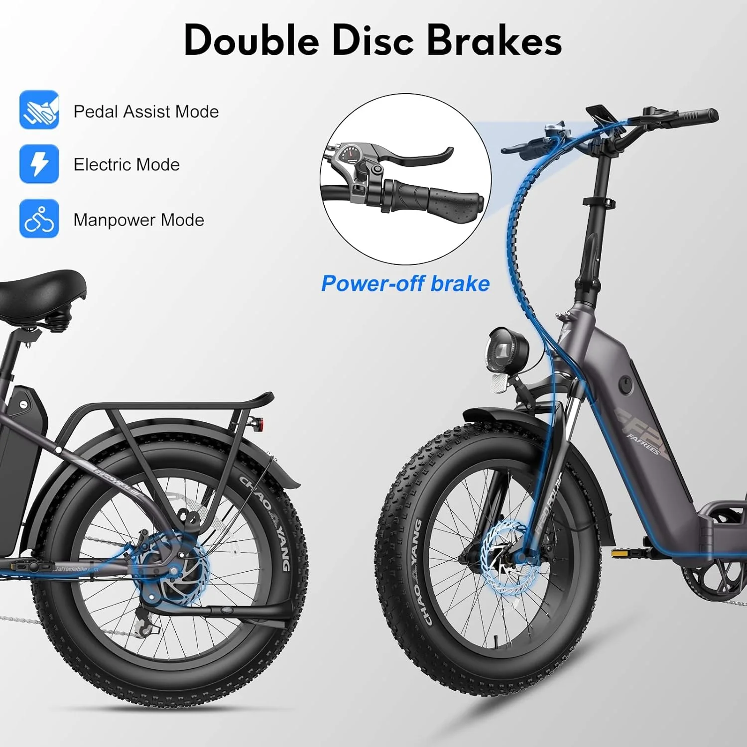 Fafrees 2 Elektro-Fahrradbatterien, 20 x 4,0 Zoll (20 x 4,0 Zoll), klappbares E-Bike für Herren, 48 V / 10,4 Ah x 2 (20,8 Ah insgesamt), E-Bike mit Pedalunterstützung 140 km, Fat-Bike für Damen (Blau) - Image 4