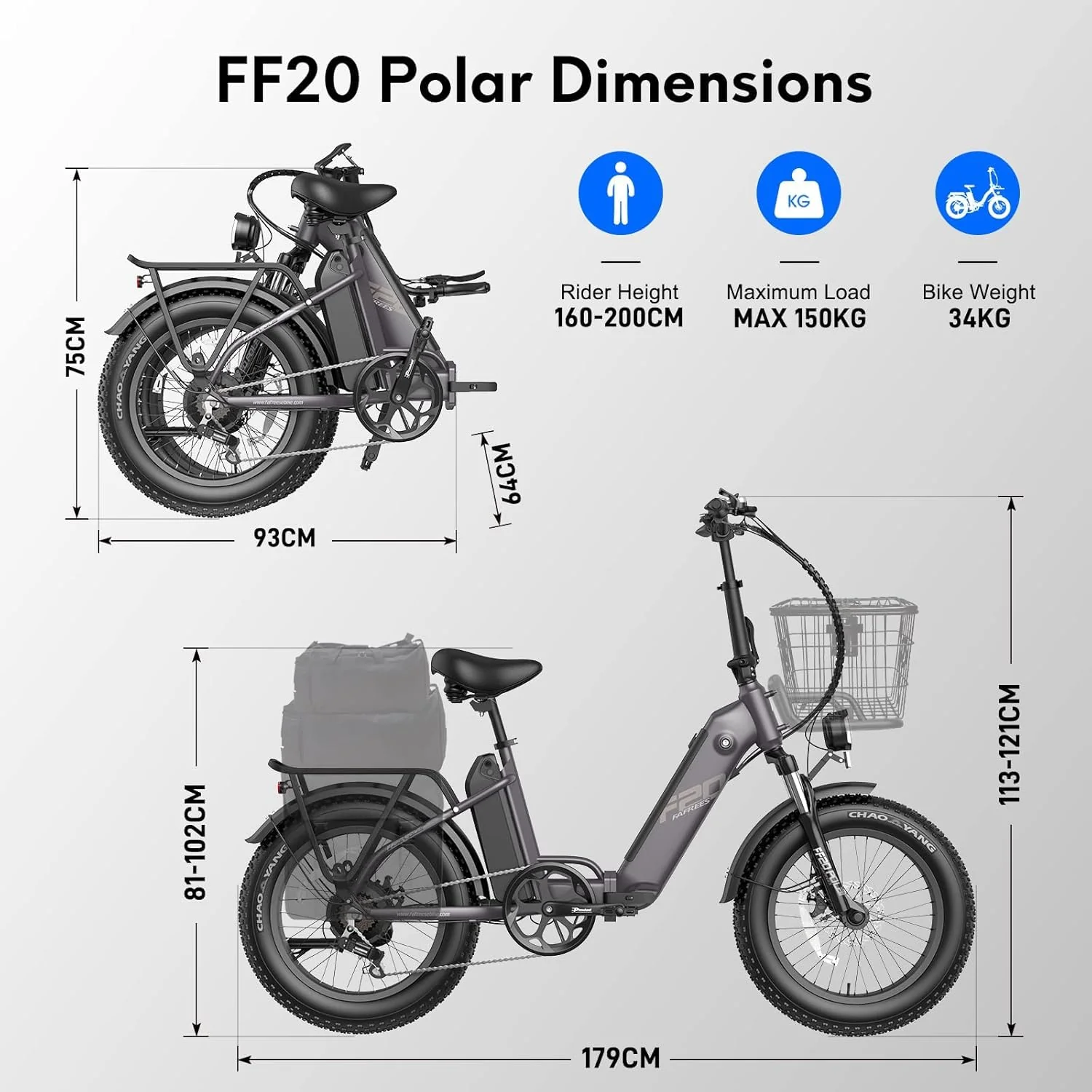 Fafrees 2 Elektro-Fahrradbatterien, 20 x 4,0 Zoll (20 x 4,0 Zoll), klappbares E-Bike für Herren, 48 V / 10,4 Ah x 2 (20,8 Ah insgesamt), E-Bike mit Pedalunterstützung 140 km, Fat-Bike für Damen (Blau) - Image 5