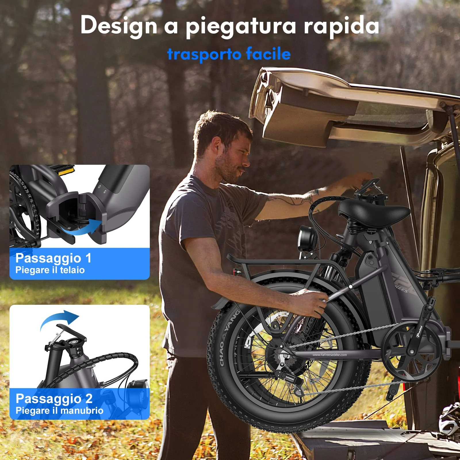 Fafrees 2 Elektro-Fahrradbatterien, 20 x 4,0 Zoll (20 x 4,0 Zoll), klappbares E-Bike für Herren, 48 V / 10,4 Ah x 2 (20,8 Ah insgesamt), E-Bike mit Pedalunterstützung 140 km, Fat-Bike für Damen (blue) - Image 3