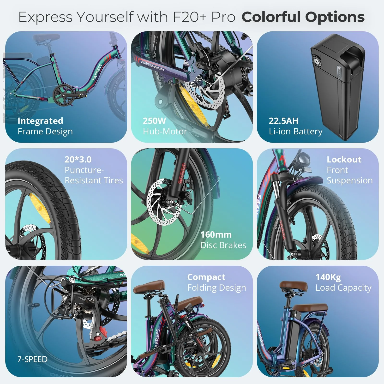 Fafrees 2025 F20+ PRO E Bike Klapprad 20 Zoll 810Wh [ Offiziell ] Herren Damen Fatbike 22,5AH Akku, Elektrofahrrad 250W, Fat Ebike 20°, E-Mountainbike Erwachsene 25km/h, Elektro Fahrrad 140kg - Image 6
