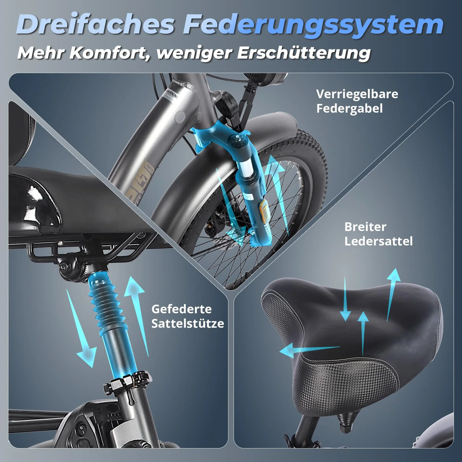 Fafrees E Bike 3 Rad, E Bike Dreirad für Erwachsene 48V 21Ah Akku, F20 Mate Ebike Klapprad fatbike Lastenfahrrad 20 * 3.0 Zoll, 65N.m Dreirad für senioren Reichweite bis zu 65-115Km, Blau - Image 2
