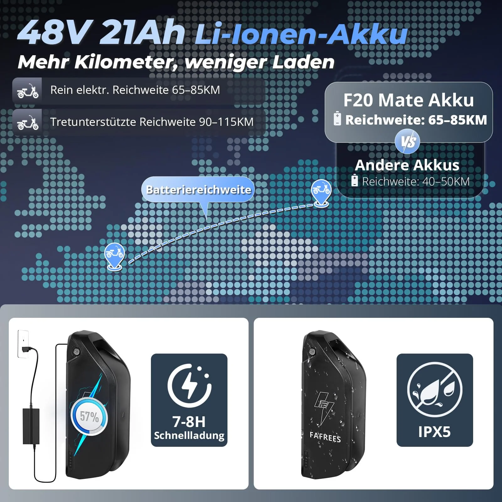 Fafrees E Bike 3 Rad, F20 Mate ebike klapprad Lastenfahrrad 20"*3.0 Zoll, e Bike Dreirad für Erwachsene 48V 21Ah Akku, 65N.m 25km/h, Dreirad für senioren (Kleiner hinterer Korb, Blau) - Image 6