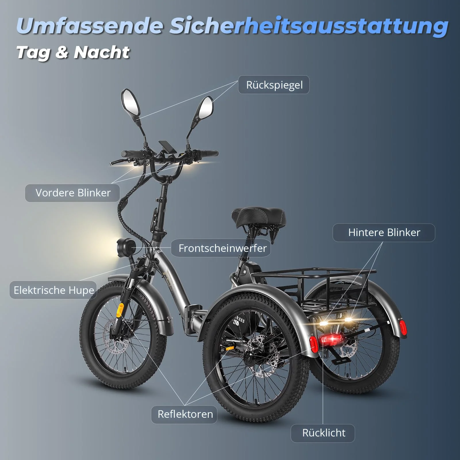 Fafrees E Bike 3 Rad, F20 Mate ebike klapprad Lastenfahrrad 20"*3.0 Zoll, e Bike Dreirad für Erwachsene 48V 21Ah Akku, 65N.m 25km/h, Dreirad für senioren (Kleiner hinterer Korb, Blau) - Image 7
