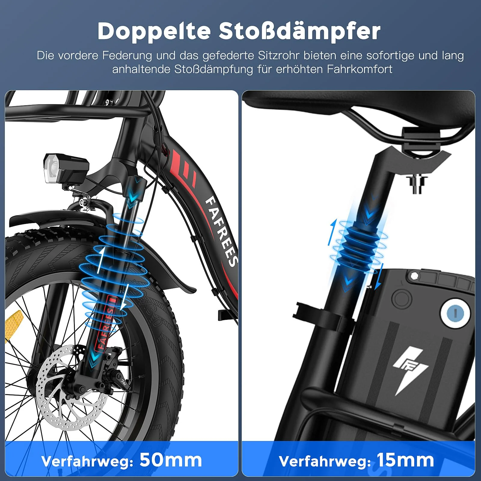 Fafrees E Bike für Männer Frauen, 20 Zoll Elektrofahrrad Faltrad mit 48 V 22.5 Ah herausnehmbarem Akku, 4.0 Fat Tyre Mountain E-Bike mit 7S Gängen, F20 Max (buntes Blau) - Image 3