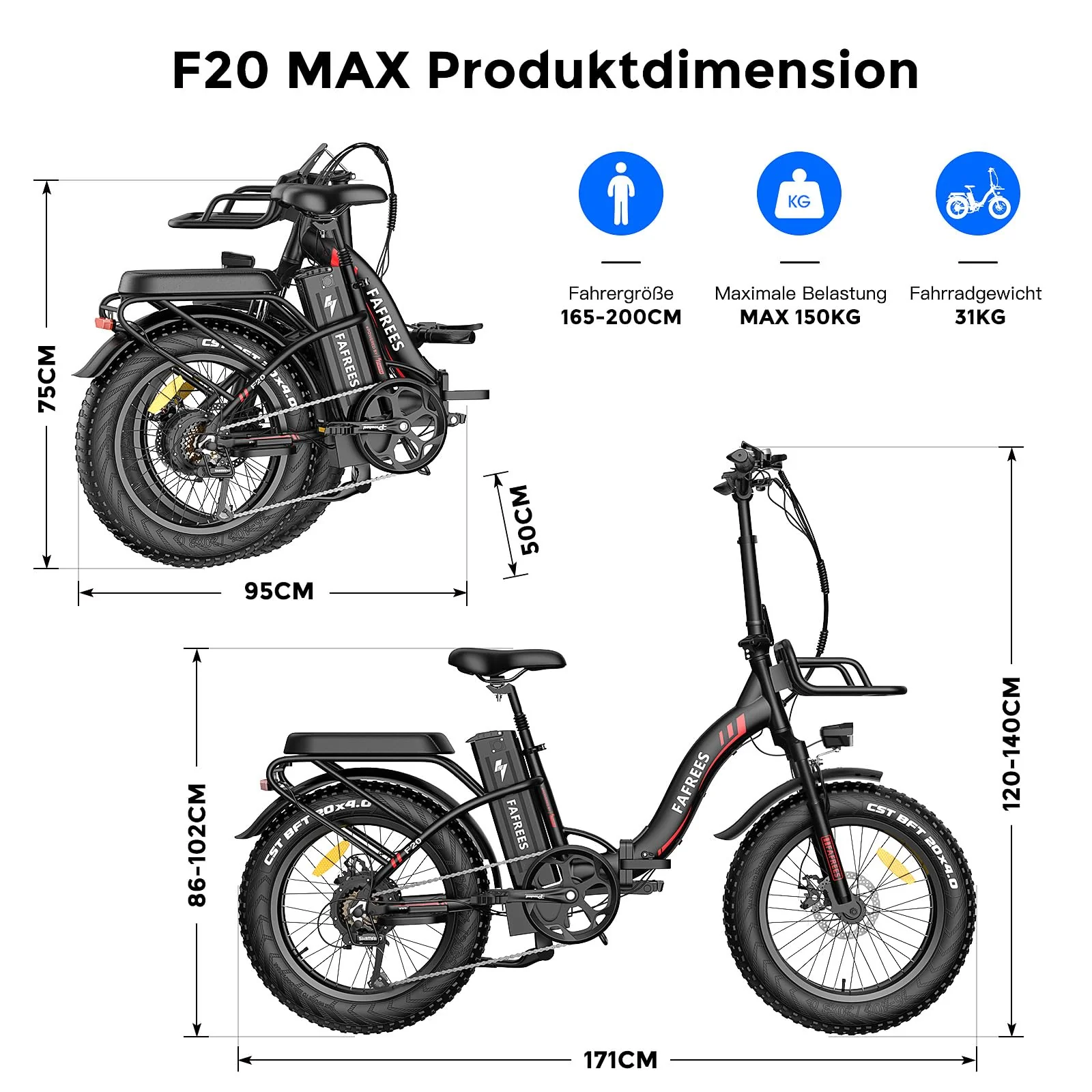Fafrees E Bike für Männer Frauen, 20 Zoll Elektrofahrrad Faltrad mit 48 V 22.5 Ah herausnehmbarem Akku, 4.0 Fat Tyre Mountain E-Bike mit 7S Gängen, F20 Max (buntes Blau) - Image 4