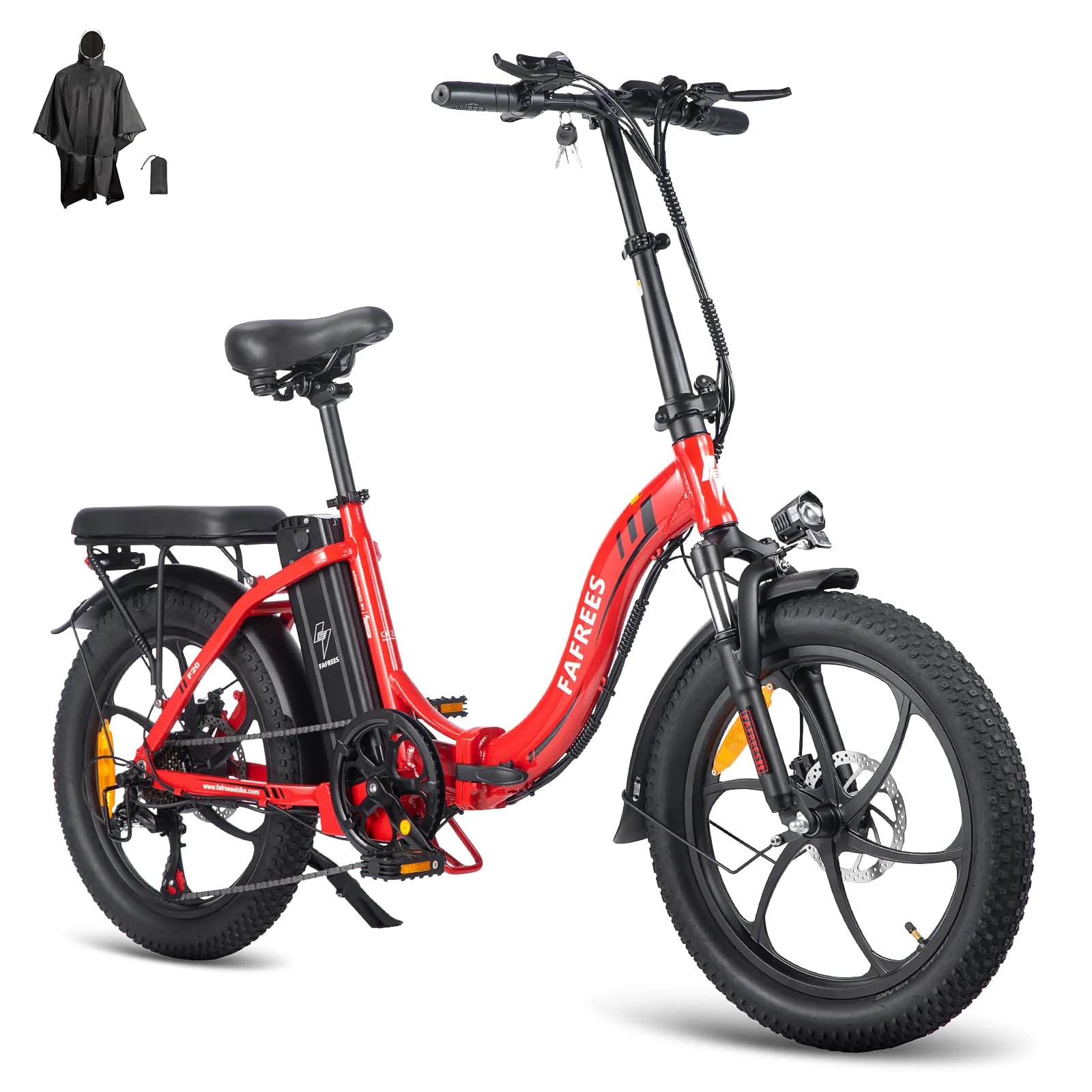 Fafrees E Bike Klapprad, 20 Zoll Electric Fahrrad für Herren/Damen Bis 25 km/h mit 36V 16AH abnehmbarem Akku 250W Motorund, Mountainbike mit 7S Gängen, F20 Rot - Image 6