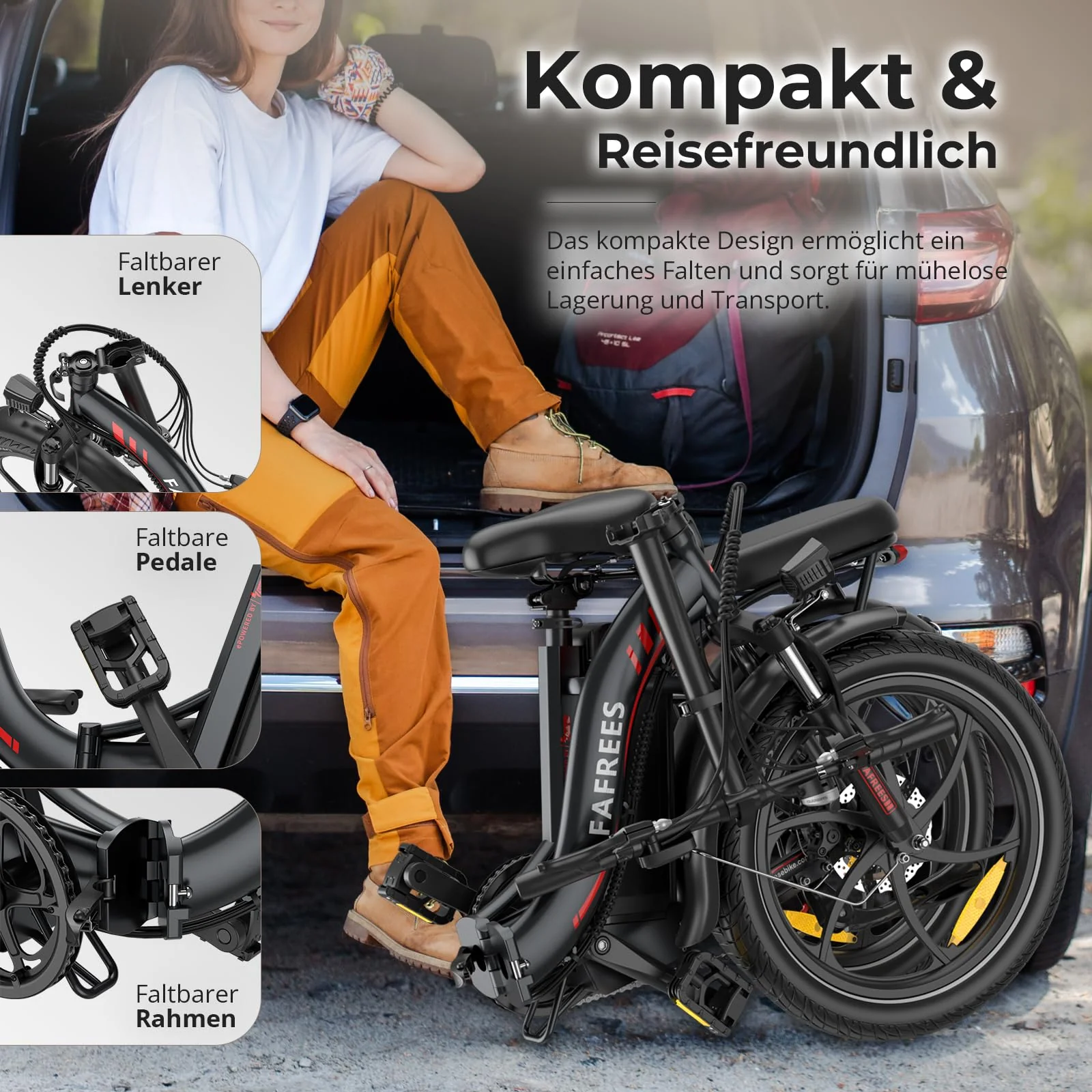 Fafrees F20+ 20 Zoll Faltrad E-Bike Fatbike (2025) - 36V 20AH Akku, 250W Motor, 140kg Traglast, 25km/h, E-MTB 20° - Unisex Elektrofahrrad für Damen & Herren (Fahrradabdeckhaube, grau) - Image 3