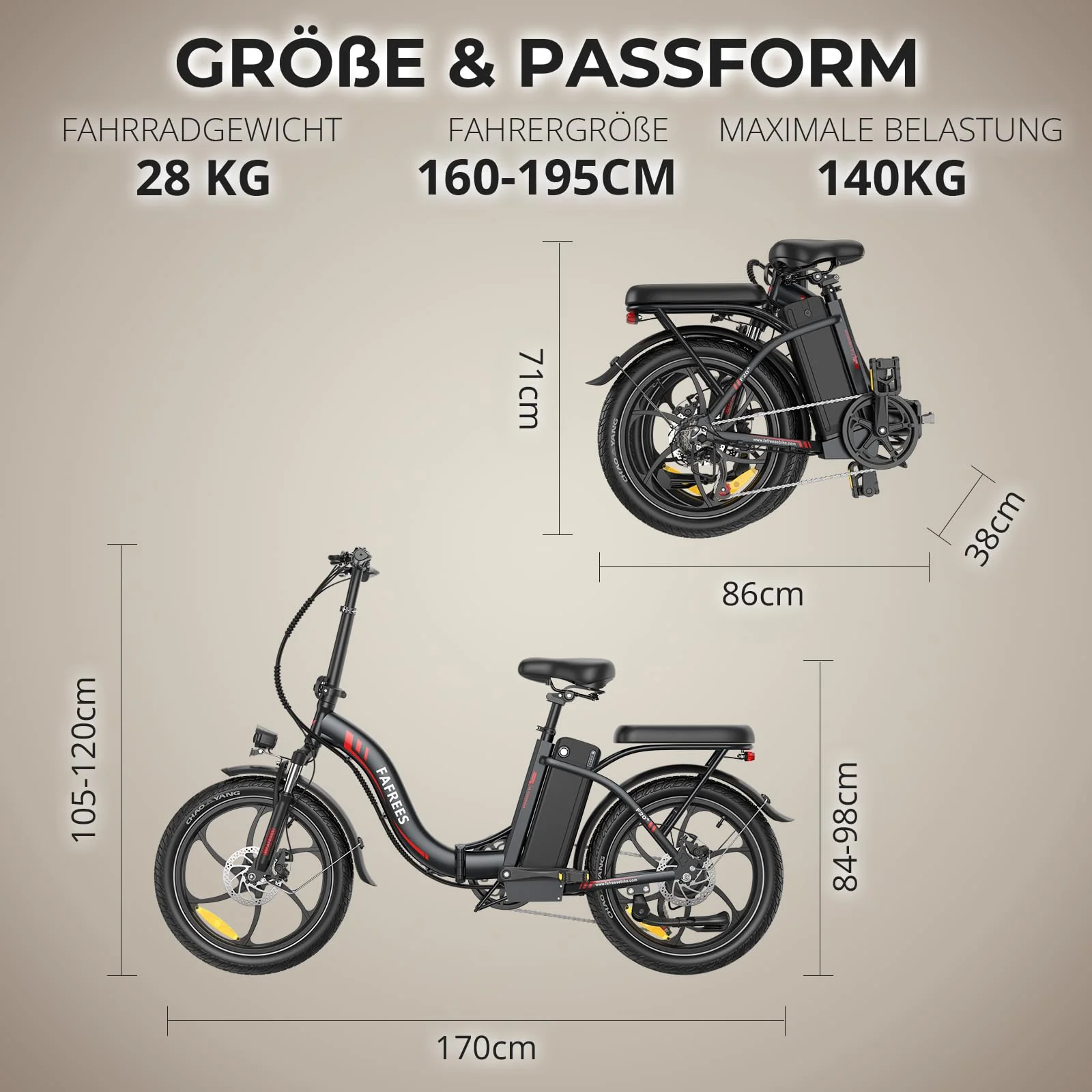 Fafrees F20+ E Bike Klappbar 20 * 3.0 Zoll, Upgrade 2025 Ebike Herren 250W, Elektrofahrrad 20Ah/720Wh Akku, E-Bike Damen 25km/h, Fatbike 7S, Pedelec faltrad Lagergewicht 140 KG (Schwarz) - Image 2