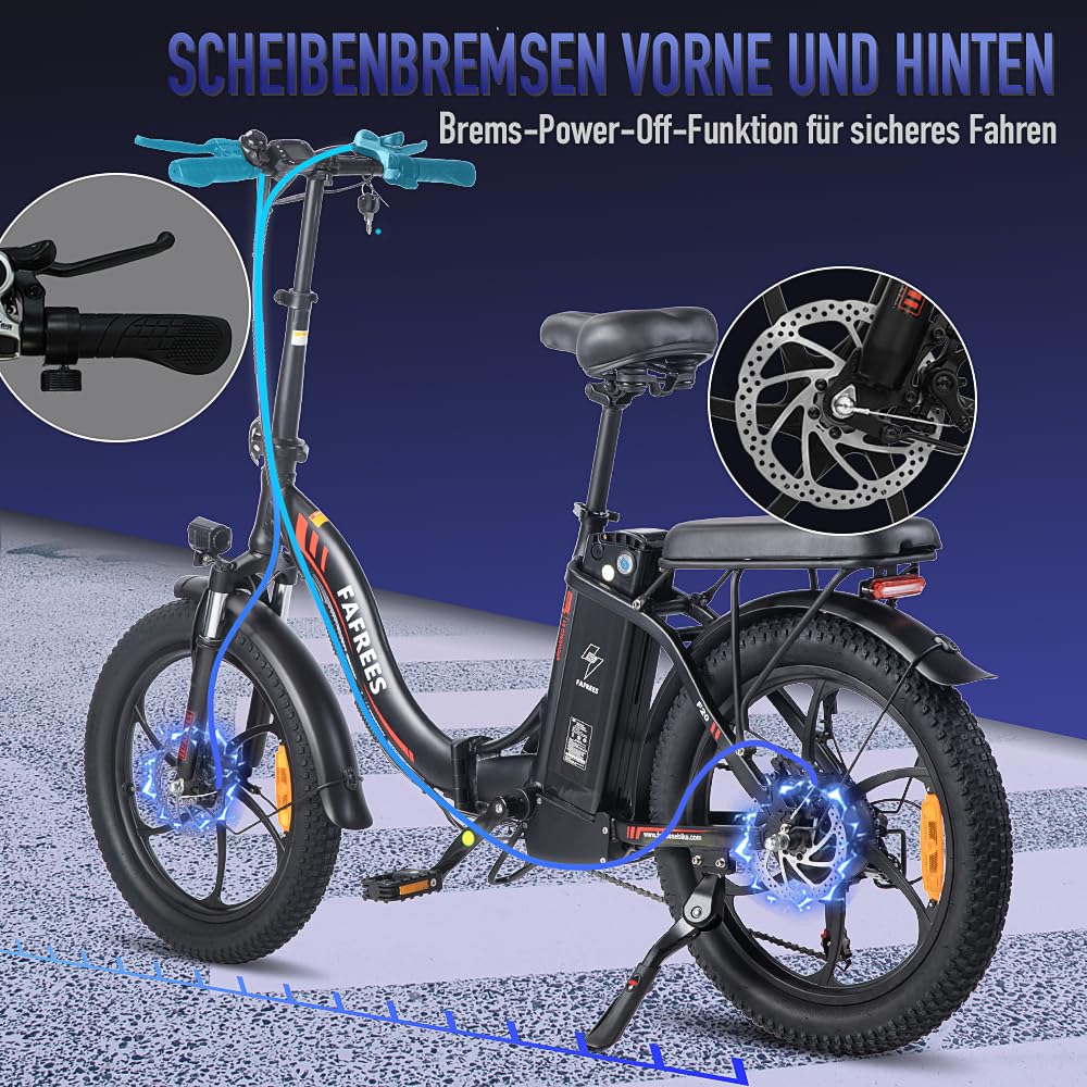 Fafrees F20 E-Bike Klapprad Elektrofahrrad 250W 36V 16AH Akku mit Superkapazität 20 Zoll Faltbares City Bike E-Mountainbike 20"*3.0 Fat Tire Tragfähigkeit 130kg (Schwarz Stil 2) - Image 5