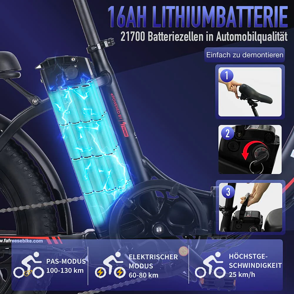 Fafrees F20 E-Bike Klapprad Elektrofahrrad 250W 36V 16AH Akku mit Superkapazität 20 Zoll Faltbares City Bike E-Mountainbike 20"*3.0 Fat Tire Tragfähigkeit 130kg (Schwarz Stil 2) - Image 6