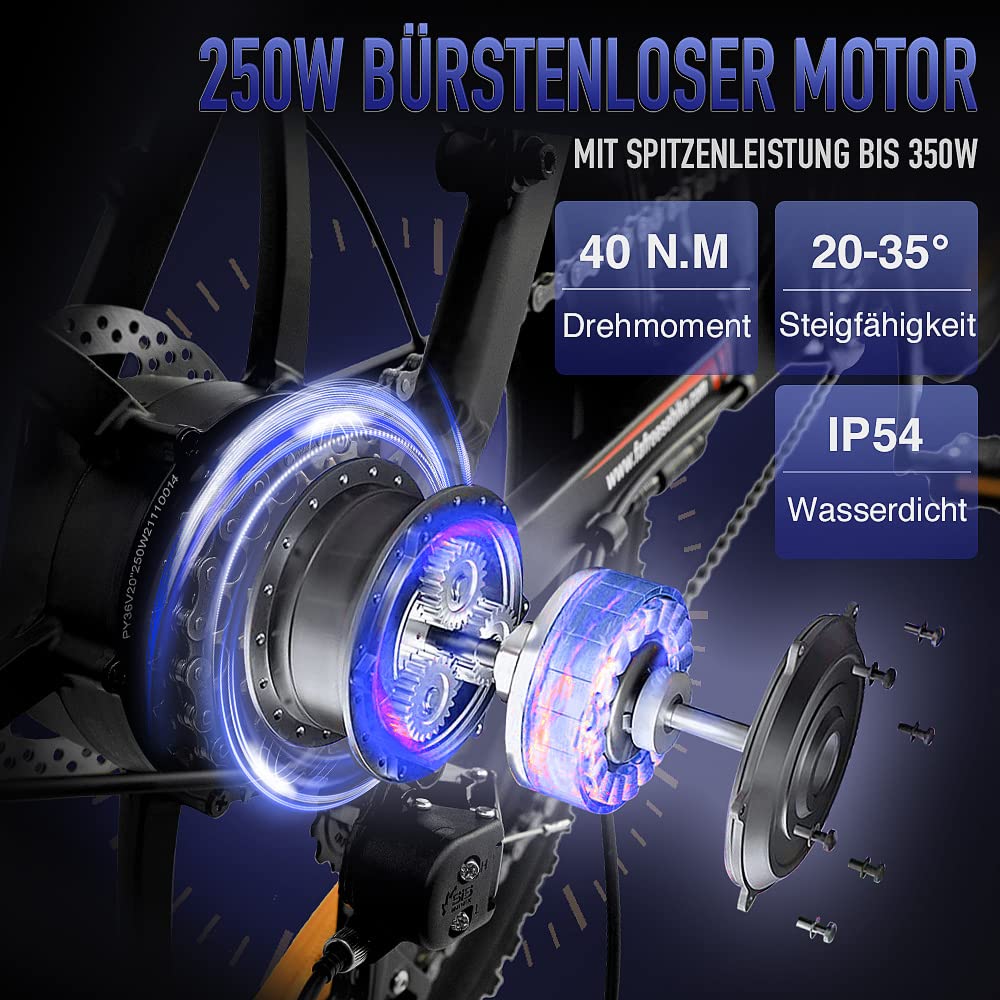 Fafrees F20 E-Bike Klapprad Elektrofahrrad 250W 36V 16AH Akku mit Superkapazität 20 Zoll Faltbares City Bike E-Mountainbike 20"*3.0 Fat Tire Tragfähigkeit 130kg (Schwarz Stil 2) - Image 7