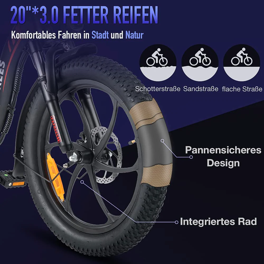 Fafrees F20 E-Bike Klapprad Elektrofahrrad 250W 36V 16AH Akku mit Superkapazität 20 Zoll Faltbares City Bike E-Mountainbike 20"*3.0 Fat Tire Tragfähigkeit 130kg (Schwarz Stil 2) - Image 8