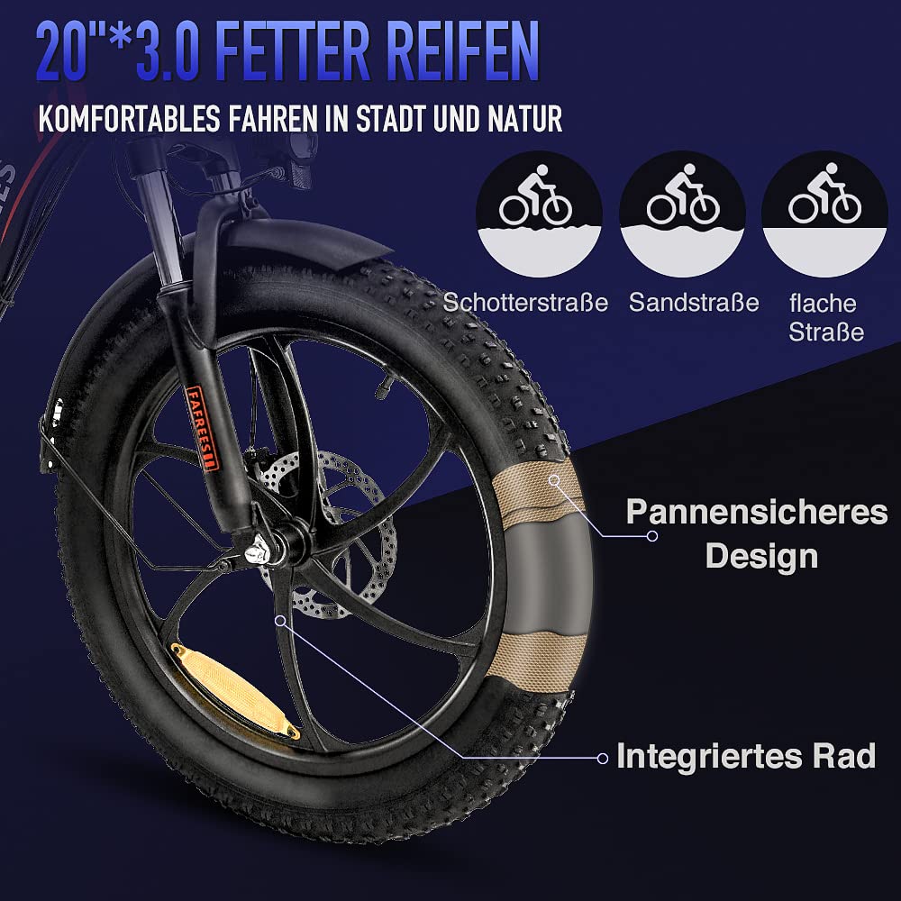 Fafrees F20 Fatbike Herren E-Bike Klapprad 20 Zoll mit 36V 16AH Akku für Pendeln, [ Offiziell ] E Bike Damen Klappbar 250W, 25km/h Ebike Mountainbike 150kg, StVO. Bremslicht - Image 3