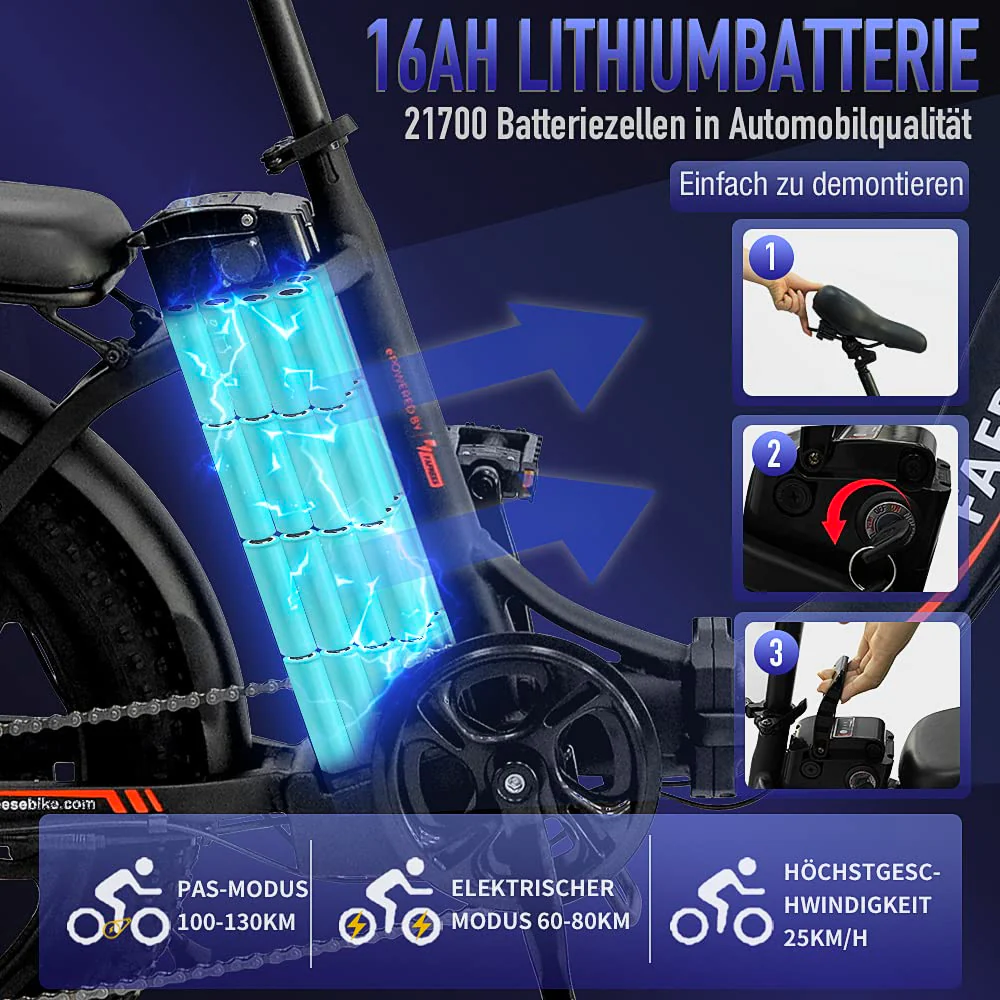 Fafrees F20 Fatbike Herren E-Bike Klapprad 20 Zoll mit 36V 16AH Akku für Pendeln, [ Offiziell ] E Bike Damen Klappbar 250W, 25km/h Ebike Mountainbike 150kg, StVO. Bremslicht - Image 7