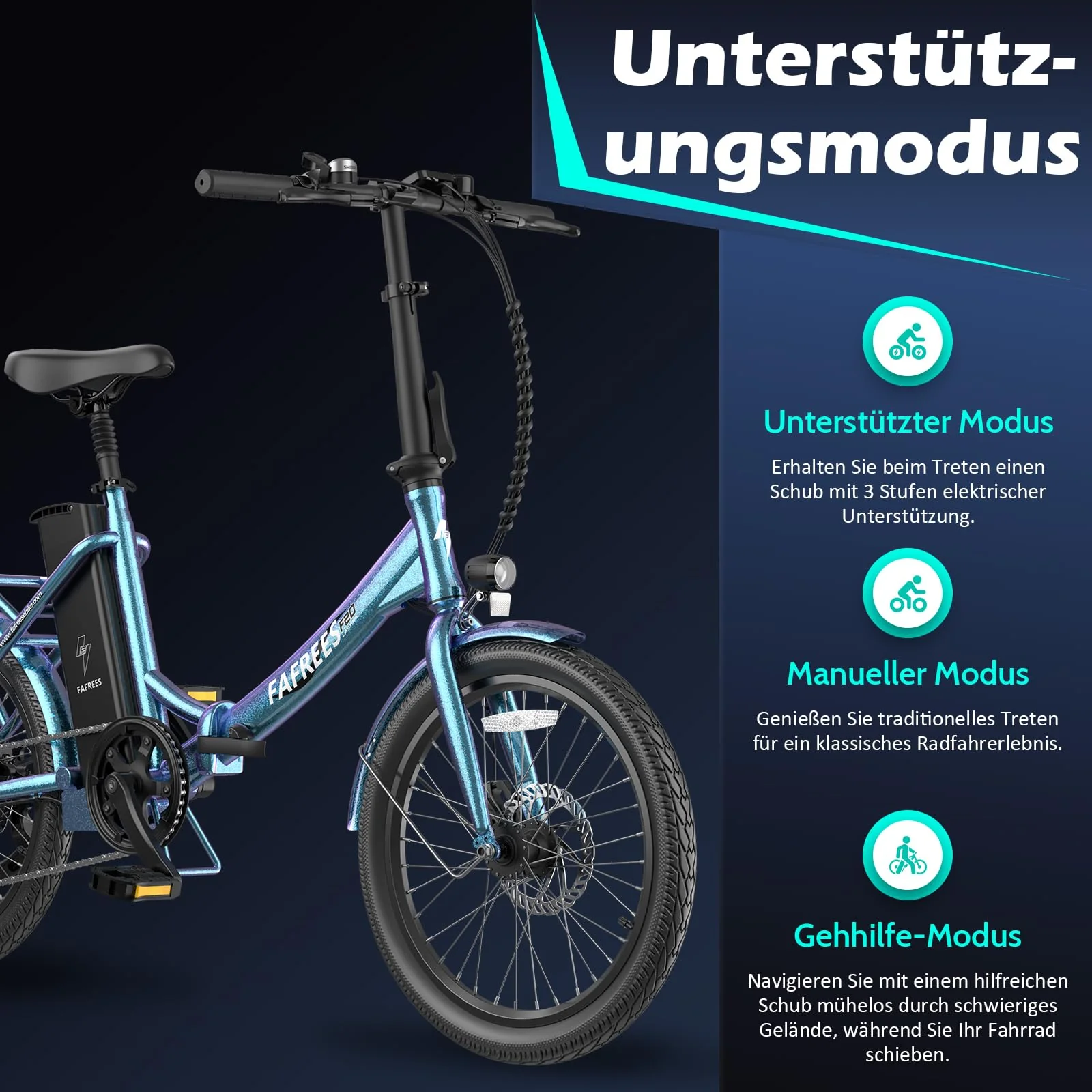Fafrees F20 Lasting Premium City Faltrad Ebike | 250W Elektrofahrrad mit 36V 18.2Ah Akku (140kg Tragkraft) | StVZO-Zugelassen | Effiziente Fahrt (Hecktasche + Handyhalterung, Schwarz) - Image 5