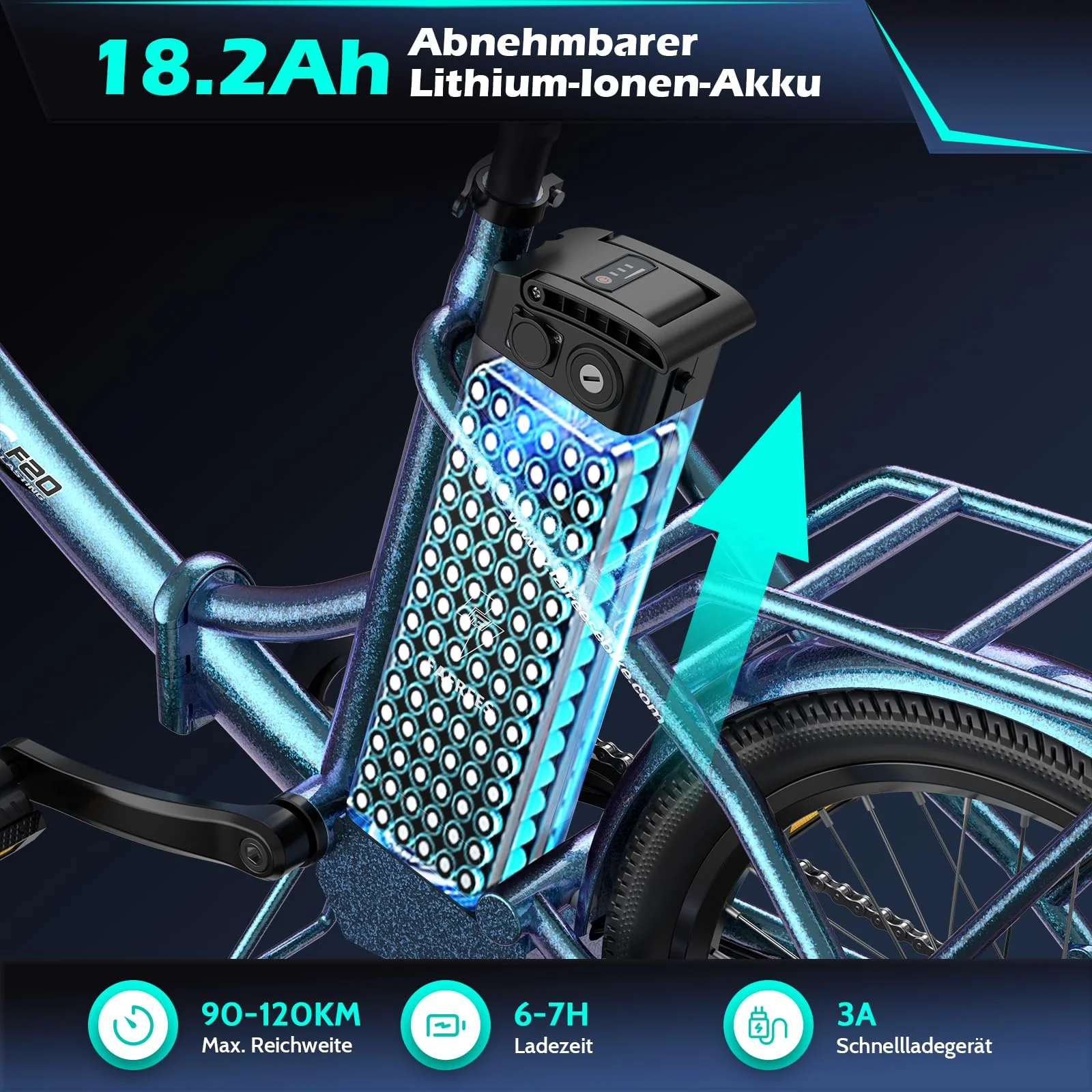 Fafrees F20 Lasting Premium City Faltrad Ebike | 250W Elektrofahrrad mit 36V 18.2Ah Akku (140kg Tragkraft) | StVZO-Zugelassen | Effiziente Fahrt (Hecktasche + Handyhalterung, Schwarz) - Image 7