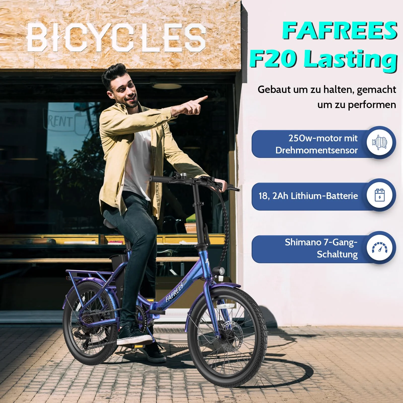 Fafrees F20 Lasting Premium City Faltrad Ebike | 250W Elektrofahrrad mit 36V 18.2Ah Akku (140kg Tragkraft) | StVZO-Zugelassen | Effiziente Fahrt (Hecktasche + Handyhalterung, Schwarz) - Image 9