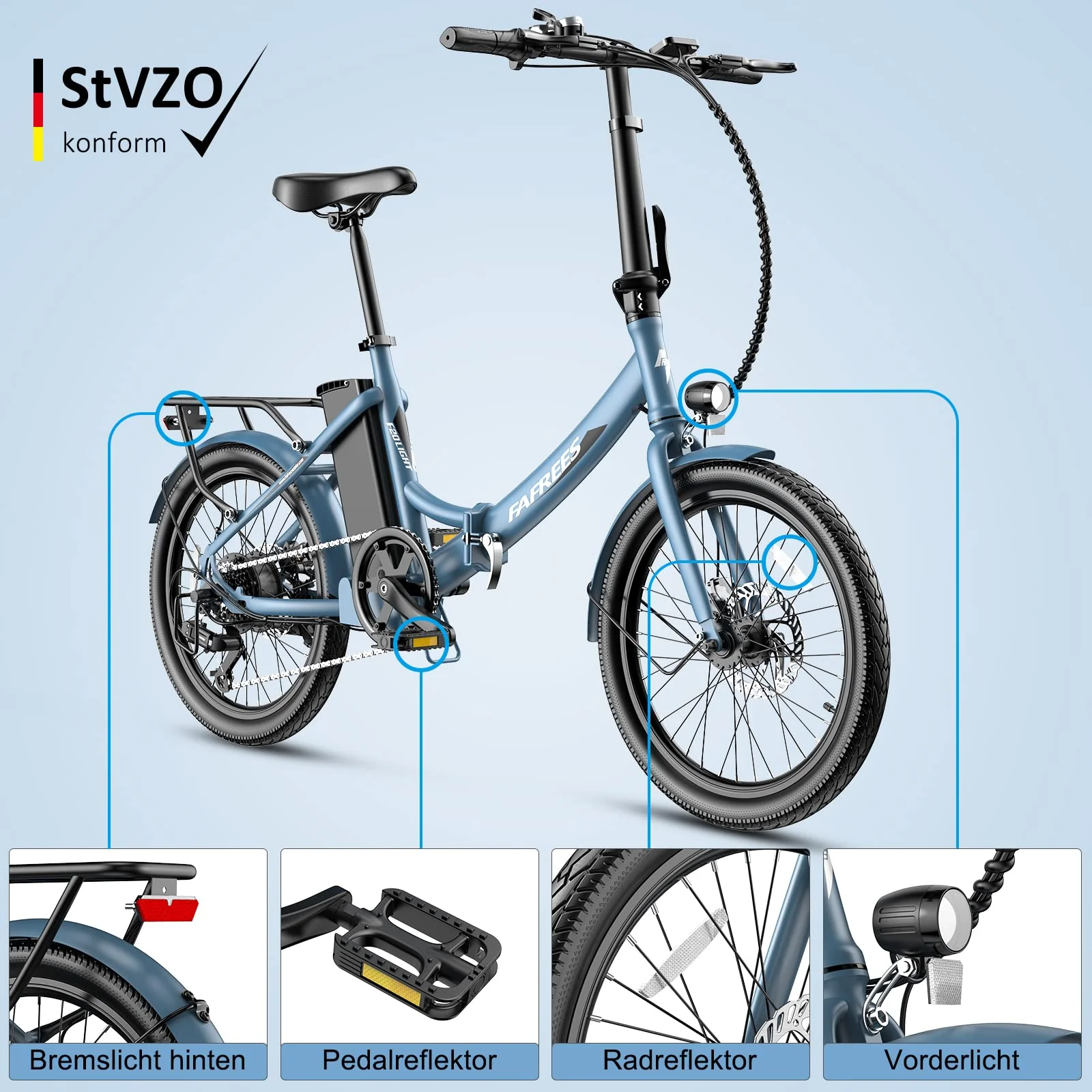 Fafrees F20 Lite, Klapprad e-Bike 20 Zoll, Elektrofahrrad 36V 16.75Ah, City EBike Herren Damen 250W 25km/h, e-Bike klapprad Reichweite bis zu 65-130 km E-Fahrrad, Schwarz - Image 7