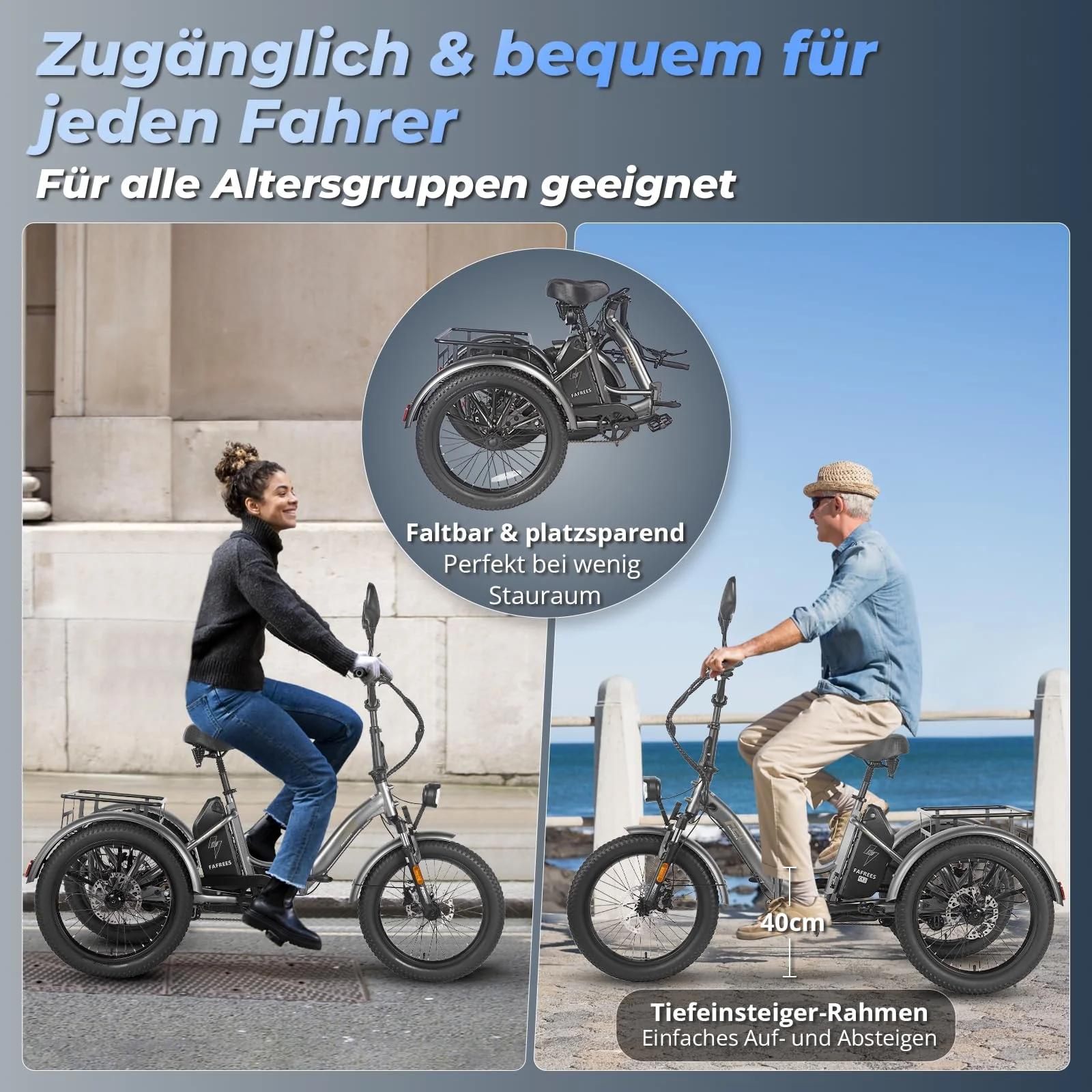 Fafrees F20 Mate E-Bike Dreirad Elektro Klapprad 48V Zulassung [ Offiziell ] E Trike 3 Rad für Erwachsene 1008WH, Herren E Bike Damen Hydraulische Scheibenbremsen, Elektrofahrräder 65N.m Ebike 20 Zoll - Image 7