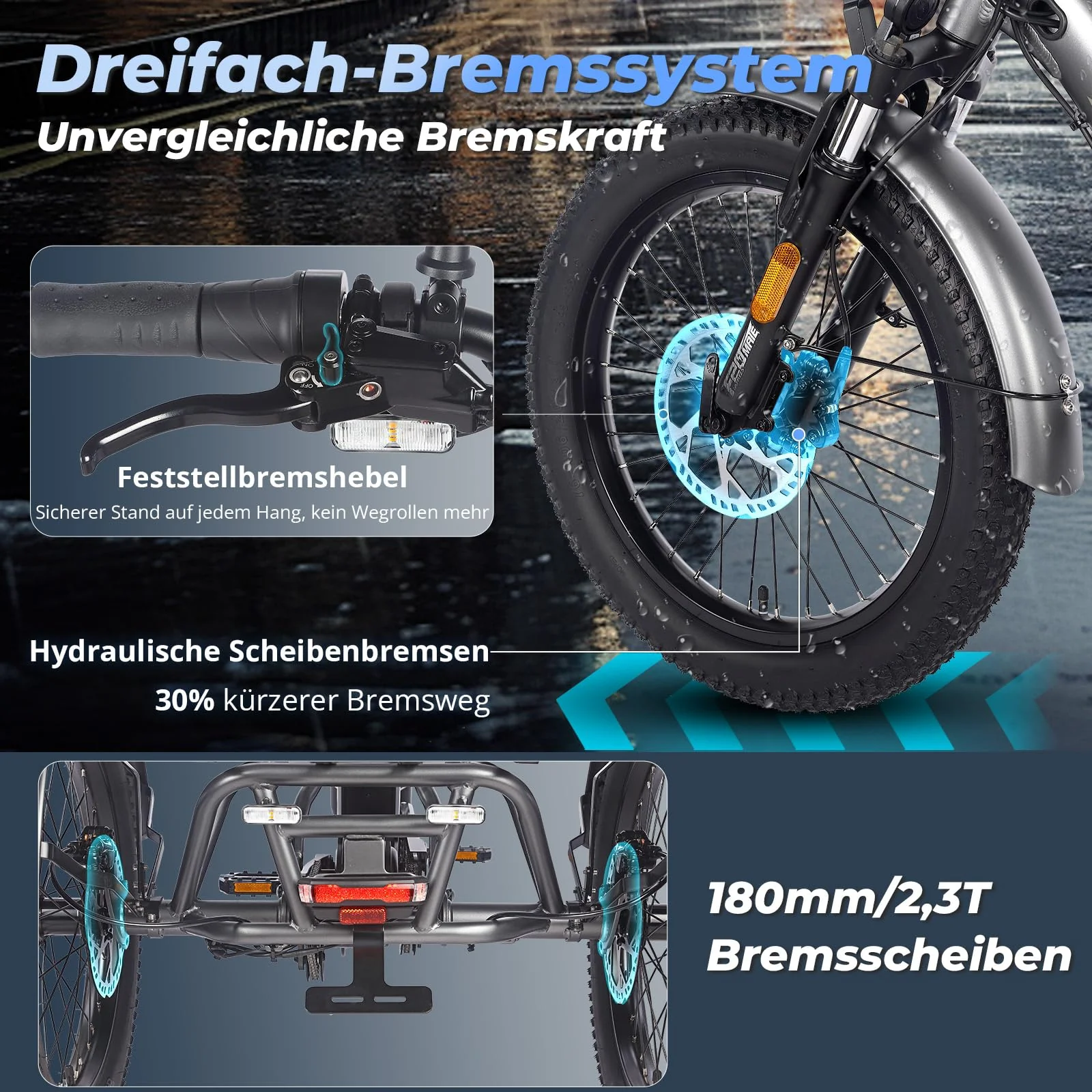 Fafrees F20 Mate Elektrische Dreirad 20 * 3.0 Zoll, 48V 21Ah Akku, e Bike klapprad 65N.m Motor, 3-Rad ebike 25km/h, Reichweite bis zu 55-110Km (Vorderer Korb + größerer hinterer Korb, Blau) - Image 5