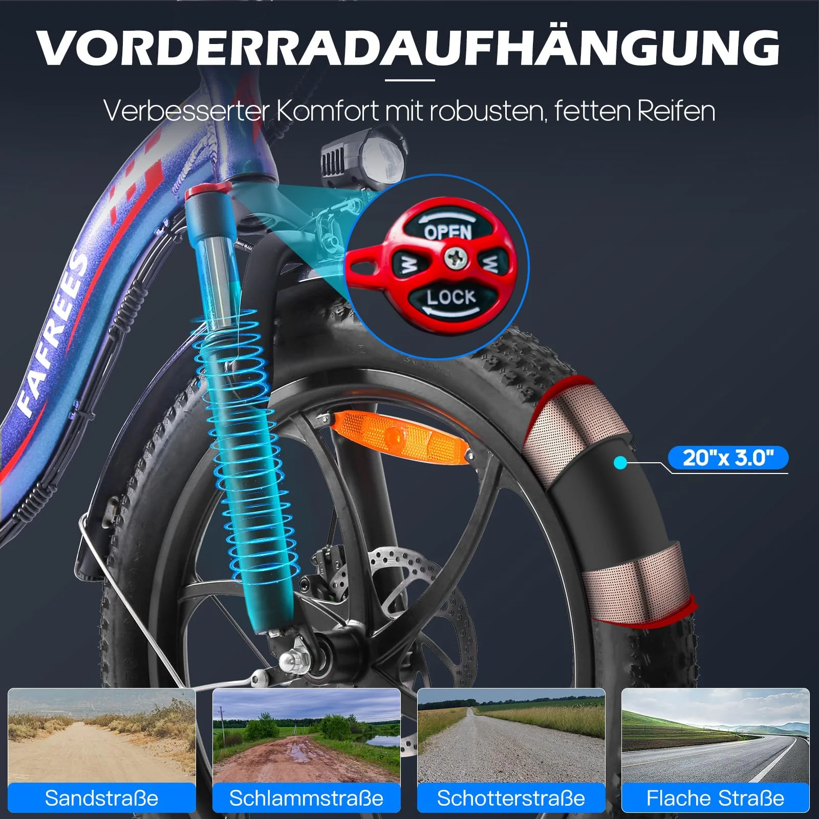 Fafrees F20 PRO E-Bike Klapprad Elektrofahrrad 20 Zoll Fatbike, 250W Motor 36V 18AH Akku, 20 * 3,0 Zoll Mountainbike Elektrofahrrad 40 Nm (Hecktasche + Autoschloss, Schwarz) - Image 6