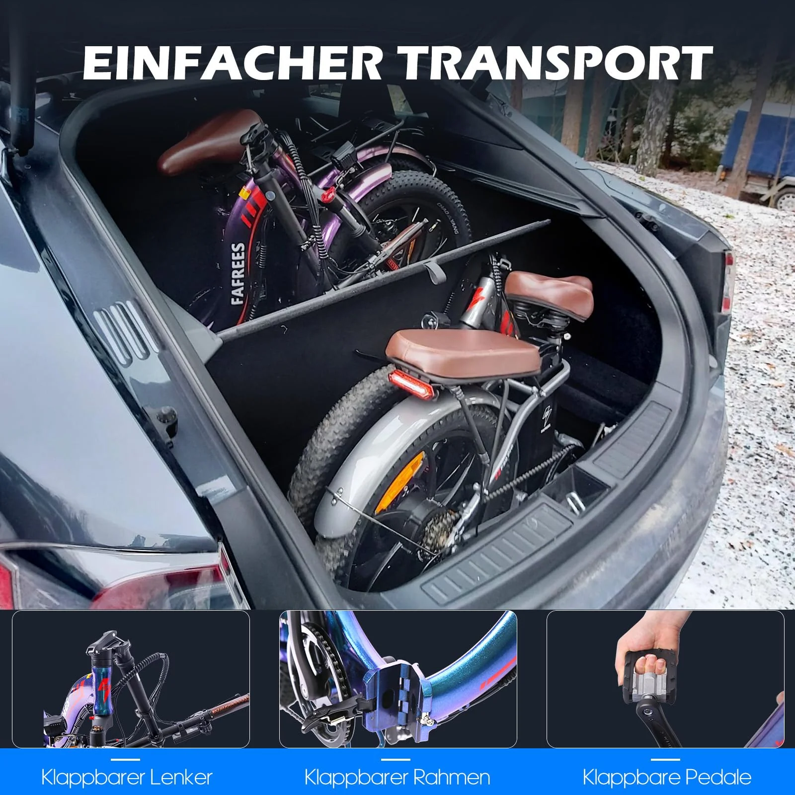 Fafrees F20 PRO E-Bike Klapprad Elektrofahrrad 20 Zoll Fatbike, 250W Motor 36V 18AH Akku, 20 * 3,0 Zoll Mountainbike Elektrofahrrad 40 Nm (schwarzer Helm, Schwarz) - Image 2