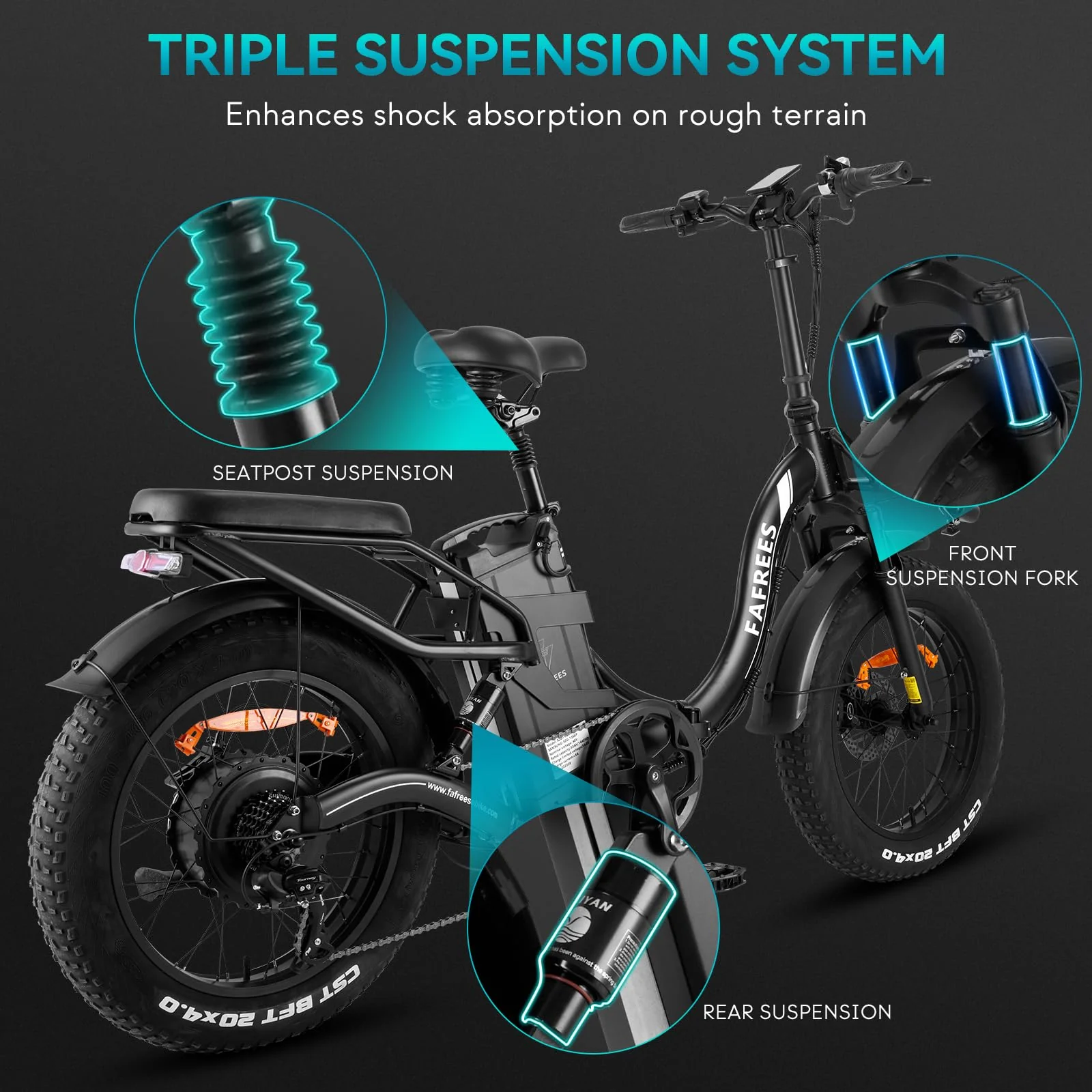 Fafrees F20 X-MAX [ Offiziell ] E-Bike Herren 20 Zoll 48V 30Ah Akku Fatbike Ebike Klapprad, E Bike Damen Elektrobike Mountainbike Bremslicht 65N.m, Elektrofahrrad Fahrrad 150kg - Image 3